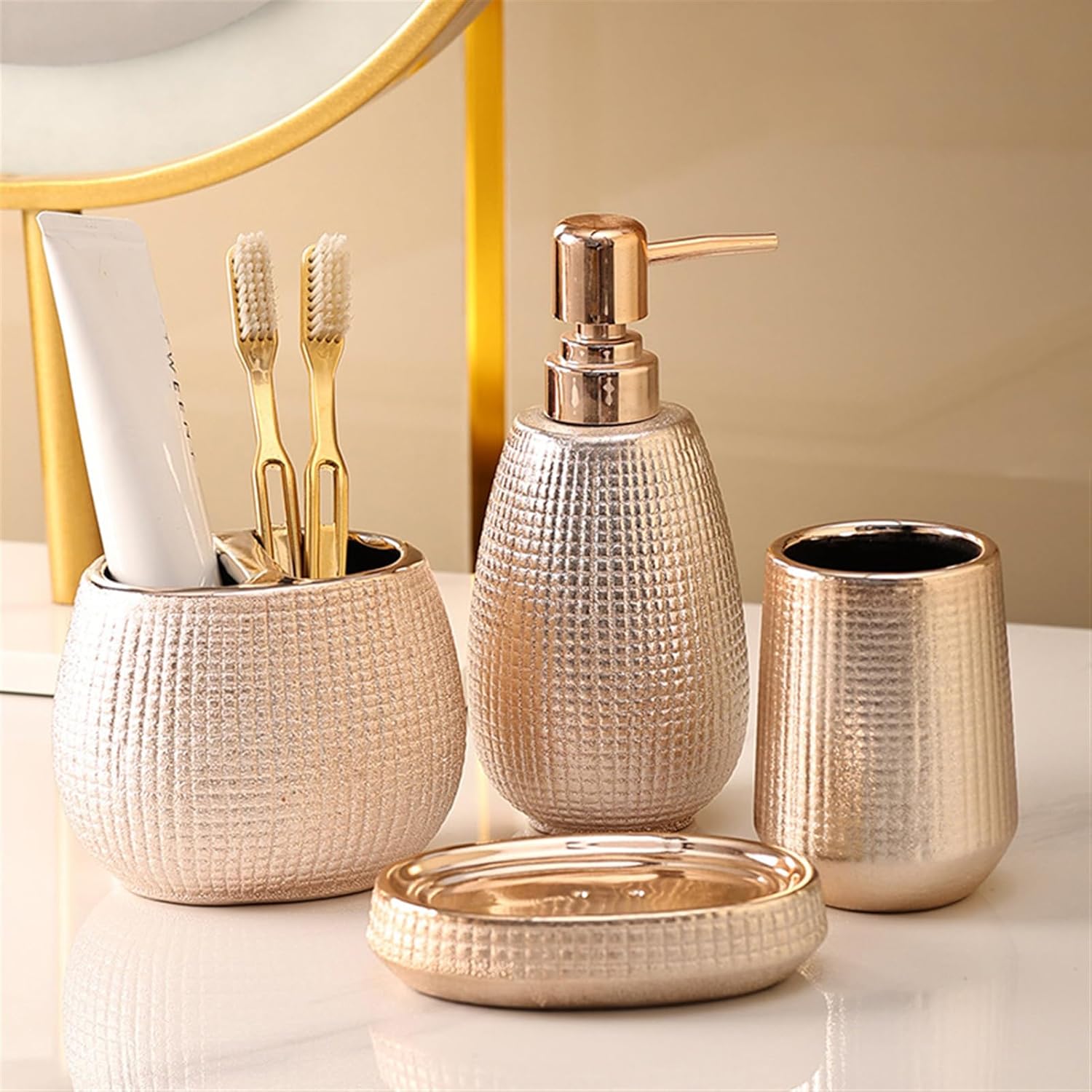 Icegrey Rose Gold Bath Set Ceramic Wash Set Mouthwash Cup Set Home Bathroom Set Pink