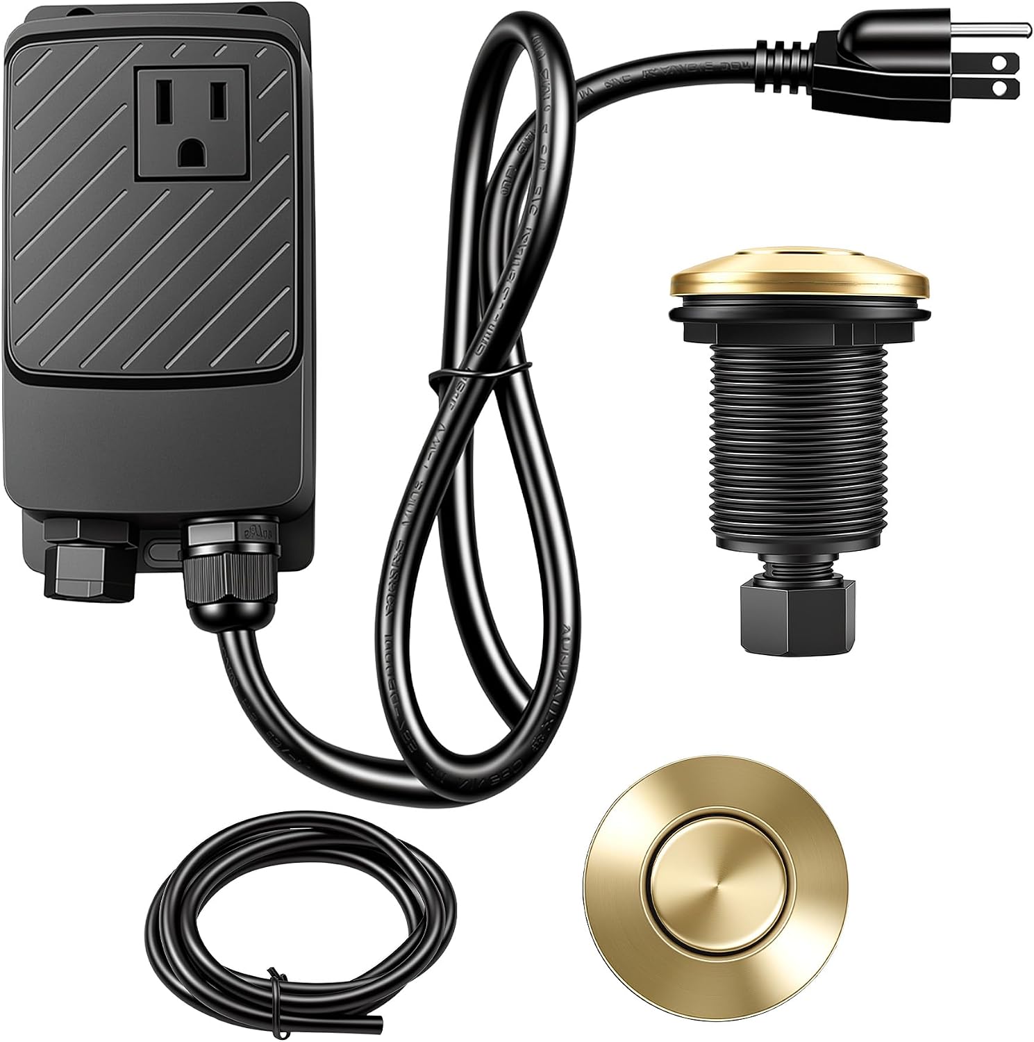 CLEESINK Garbage Disposal Air Switch Kit, Sink Top Air Switch Kit, Garbage Disposal Part with Brushed Gold Button, Single Outlet SHORT/2.83",UL