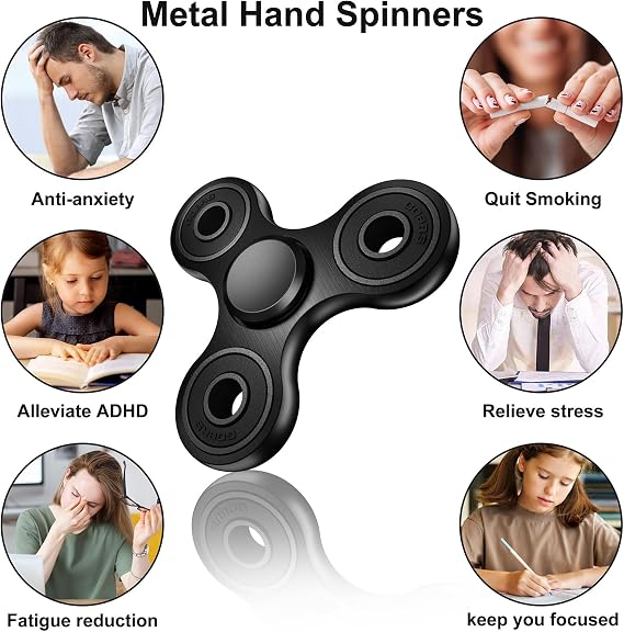Fidget Spinners Toy, Metal Stainless Steel Bearing High Speed 2-5 Min Spins, EDC ADHD Stress Anxiety Relieves Reducer Fidgets Finger Toys, Spinner Toys for Kids and Adults