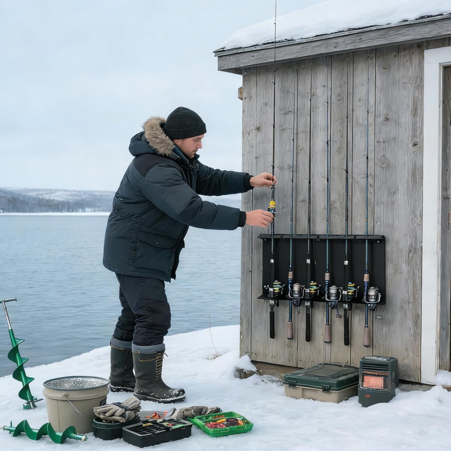 Fishing Pole Holders - with Screws Space Saving Rack | Ice Fishing Rod Holder Wall Mount | for Home Apartment Garage Indoor Outdoor Men Fishermen Angler Gear Equipment Tool