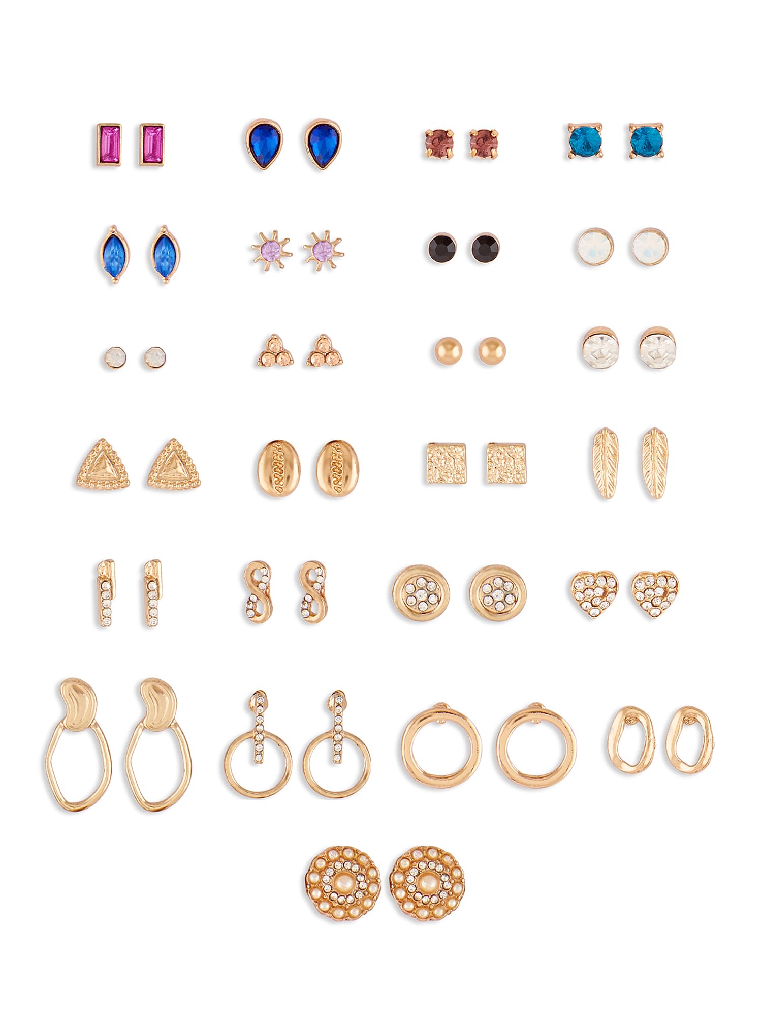 Set of 25 Gold Tone Classy Contemporary Studs Earrings For Women-ZPFK14640-image-44