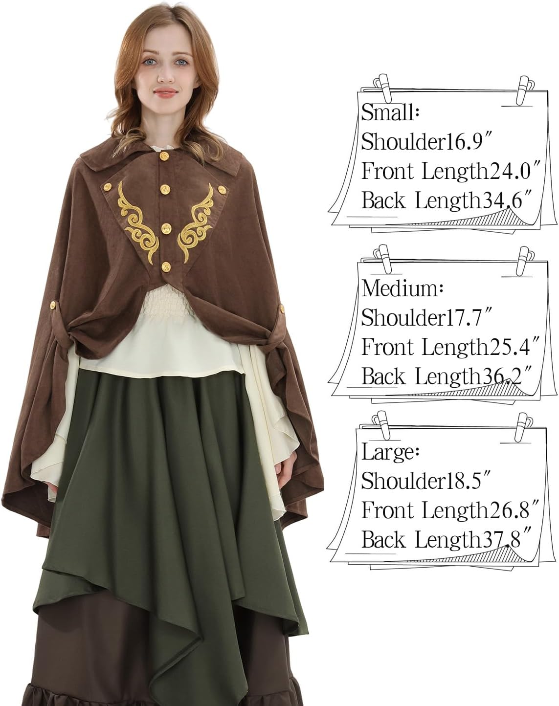 CR ROLECOS Medieval Cloak Women Renaissance Cloak Victorian Witch Cape for Halloween