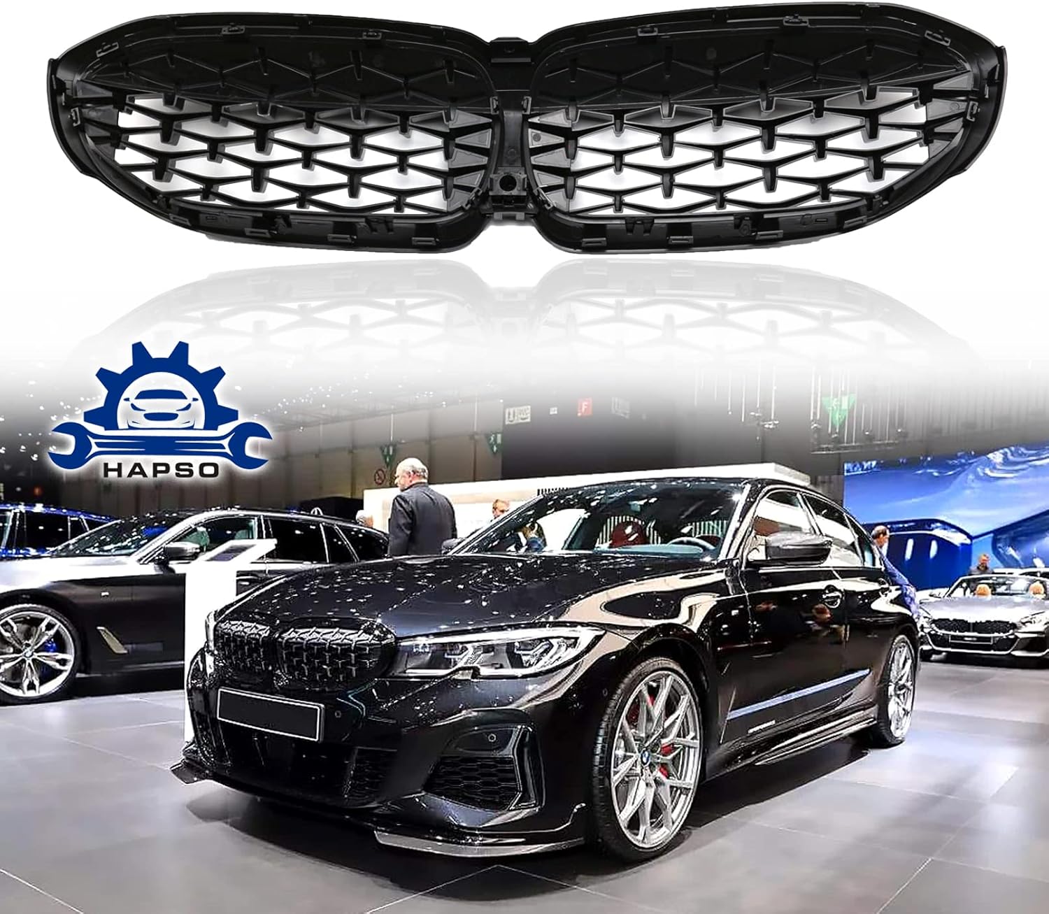 Front Kidney Grille Glossy Black & Silvery Meteor Diamond Grille Fit For 2019-2022 BMW 3-Series G20 G21 G28 Sedan Front Bumper Grill (Chrome Diamond)