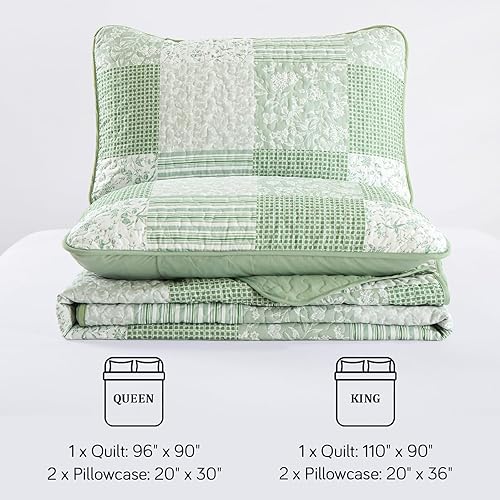 Vista 87 de Mybedsoul - Juego de edredón floral a cuadros color azul aguamarina de 3 piezas tamaño King, bohemio, de microfibra ligera, para todas