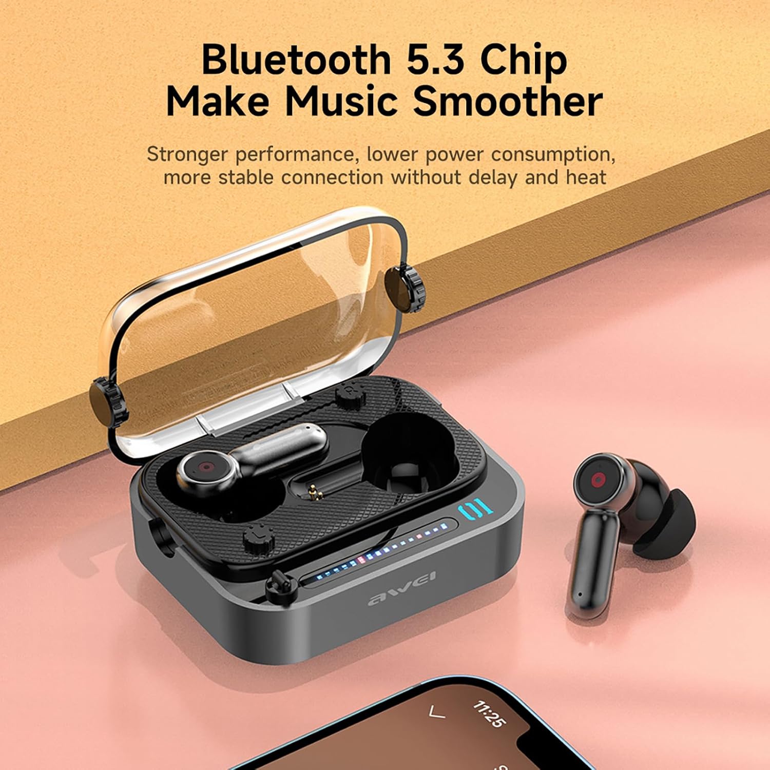 AWEI T58 Earbuds in Charging Case with Bluetooth 5.3 Chip