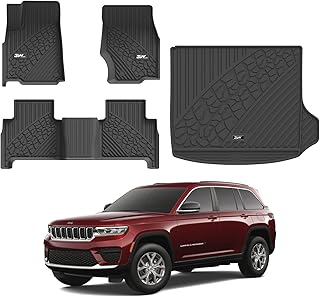 3W Floor Mats & Cargo Liner Fit for 2022-2024 Jeep Grand Cherokee (Non L) TPE All Weather Custom Fit Floor Liner for 1st 2nd Rows and Trunk Full Set Car Mats, Black