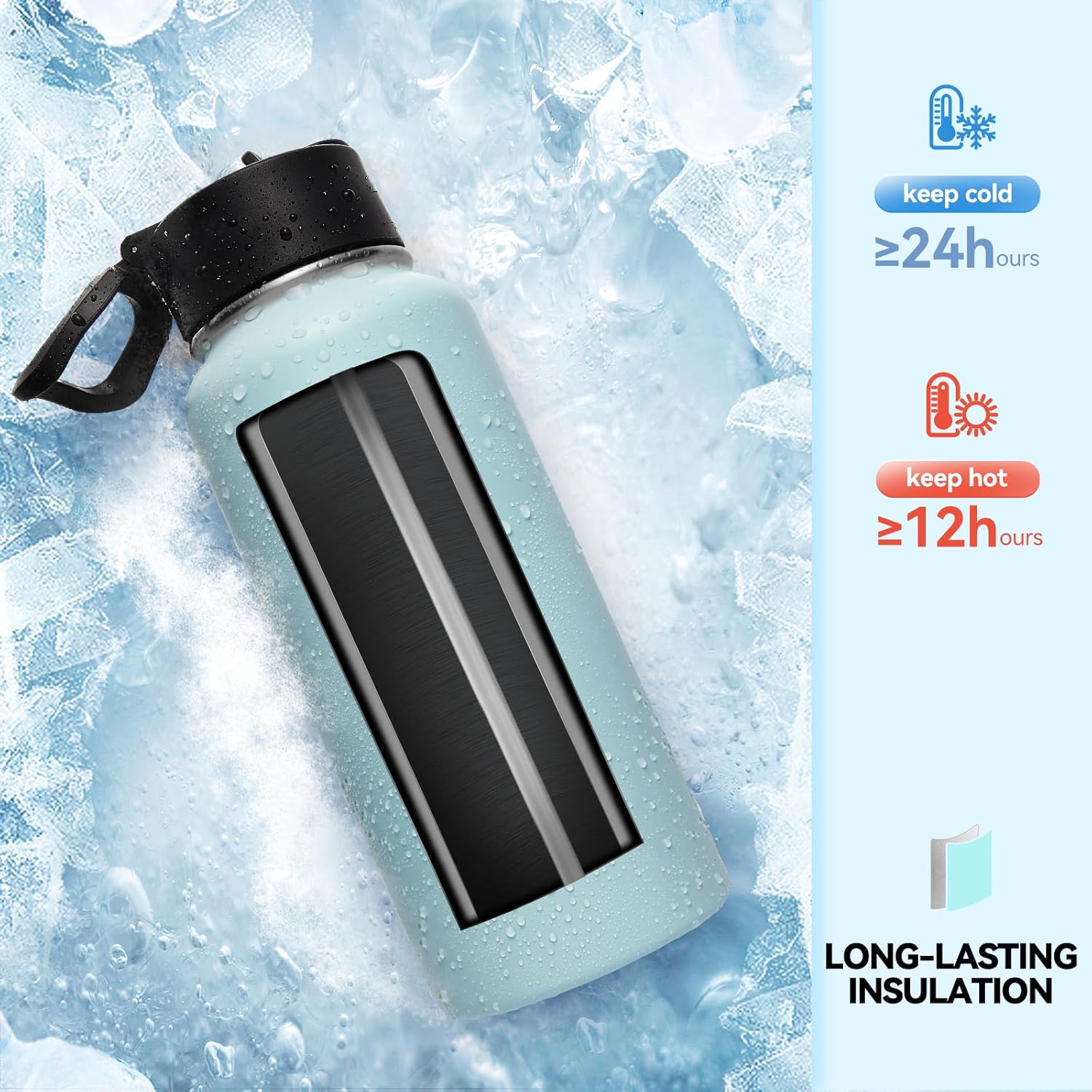 Neihepal 32 oz Insulated Water Bottles Bulk with 2 Lids (Straw & Spout Lid), Stainless Steel Double Wall Water Bottle, Keeps Cold 24H & Hot 12H (Mix,4 Pack) - Image 5