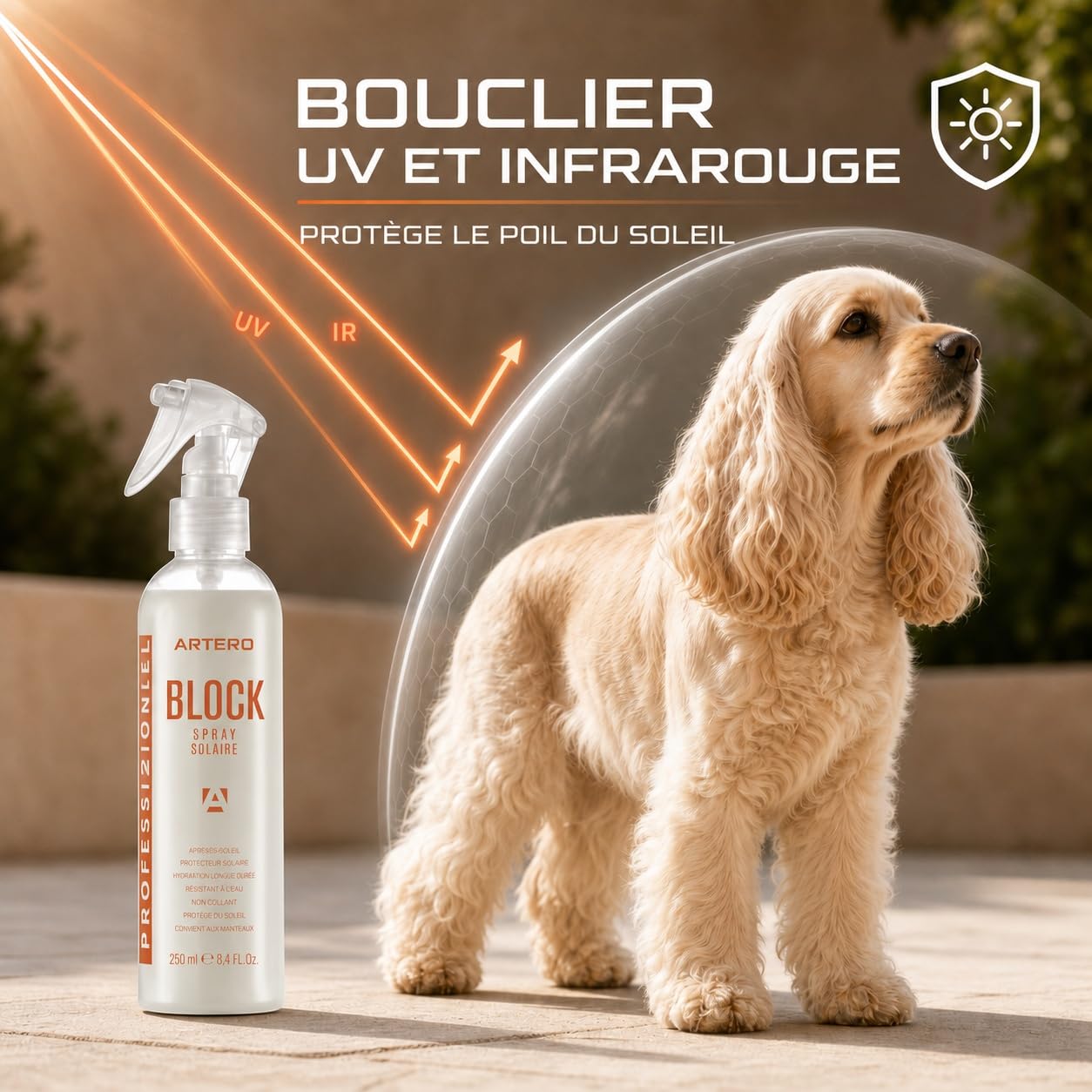 ARTERO Block. Crème Solaire pour Animaux de Compagnie. Protège Le Pelage des Effets des Rayons UV et infrarouges.
