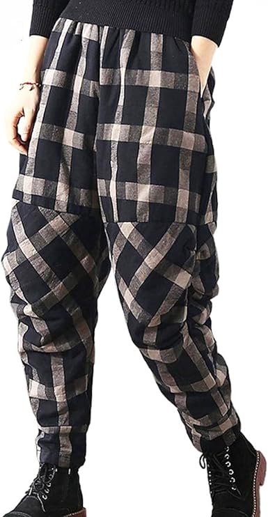 Amazon.com: Pantalones casuales de invierno a cuadros negros para mujer,  acolchados, sueltos, estilo coreano, pantalones punk, vintage : Ropa,  Zapatos y Joyería