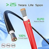 Vista 9 de Bateria Power 4 pares de cable de panel solar de 50 pies negro y 50 pies rojo Kit, cable de extensión de panel solar 10AWG (6mm²) de cobre estanñado