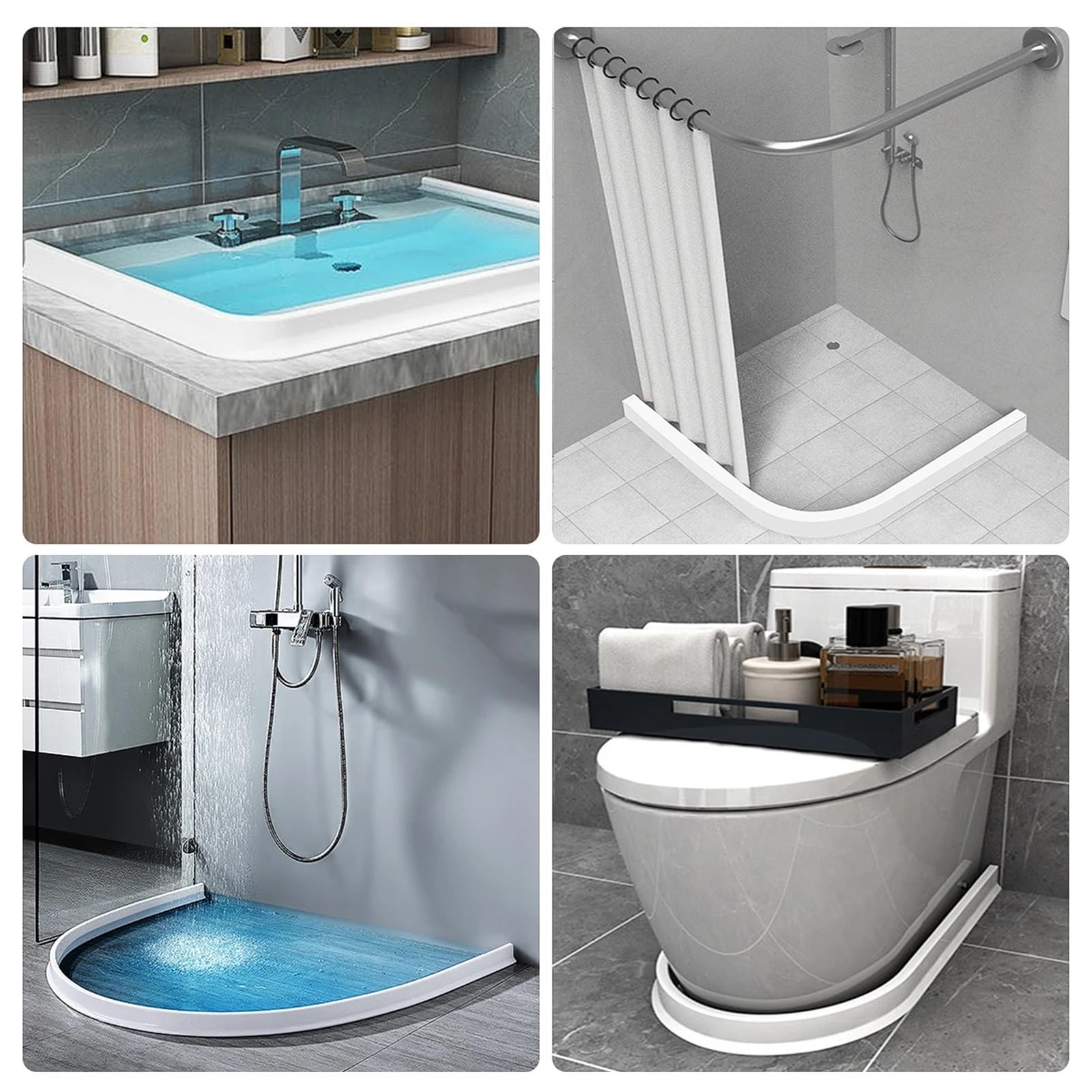 Schwallschutzleiste Silikon-Duschbarriere, Badezimmer-Wasserstopper, Dusche, rutschfeste Trocken- Und Nasstrennung, Hochwasserbarriere, Türboden-Dichtungsstreifen(Type A TRANSPARENT,0.9m)