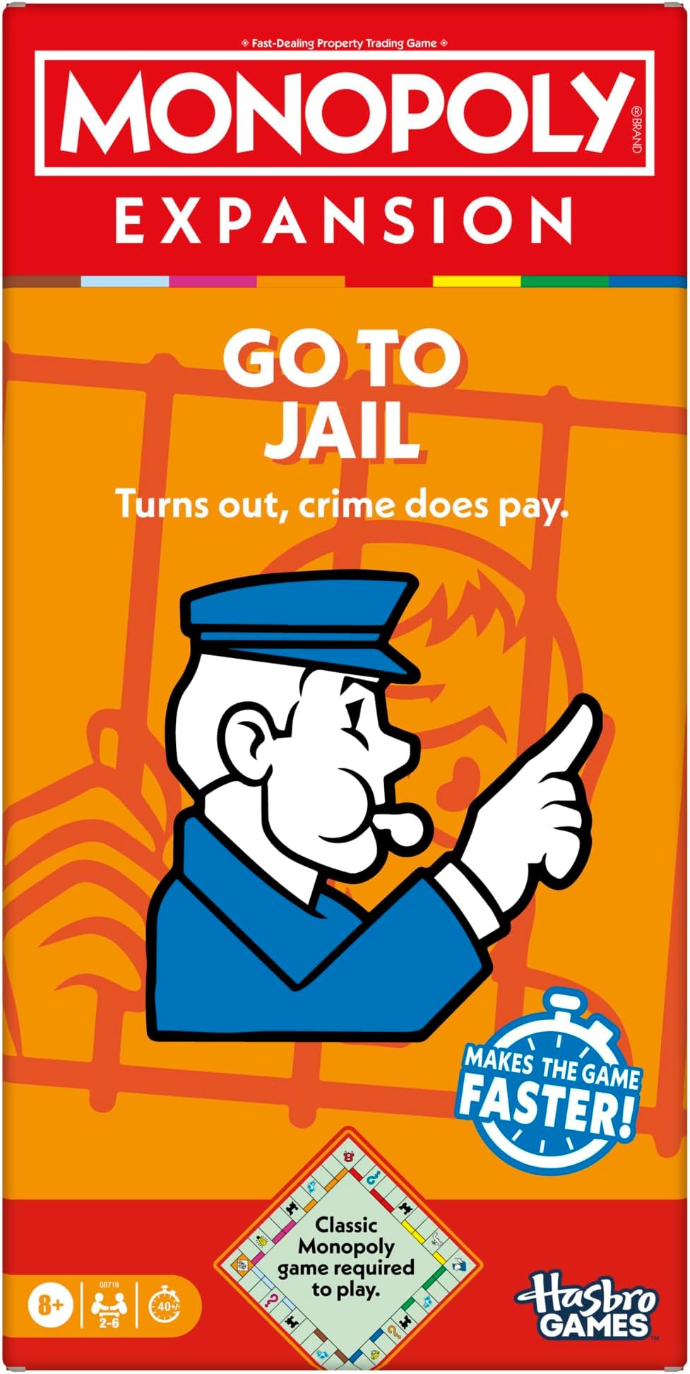 Monopoly Go to Jail Expansion | Add More Fun to Classic Monopoly Game and Play Faster | Ages 8+ | 2-6 Players | 40 Mins. | Family Board Games | Birthday Gift for Kids