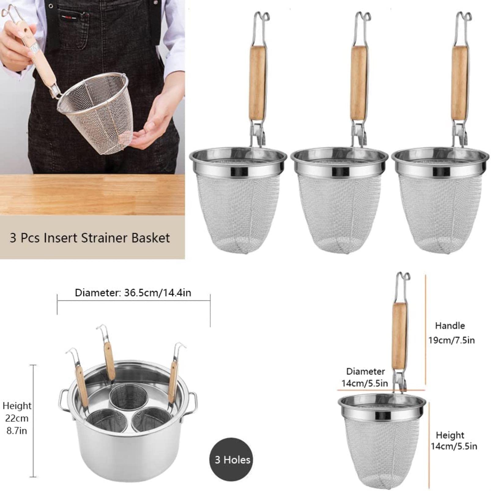 Set per la cottura della pasta con cestello a 3 fori per pentole, multi-pentole, strumento di cottura essenziale per ristoranti e chef domestici