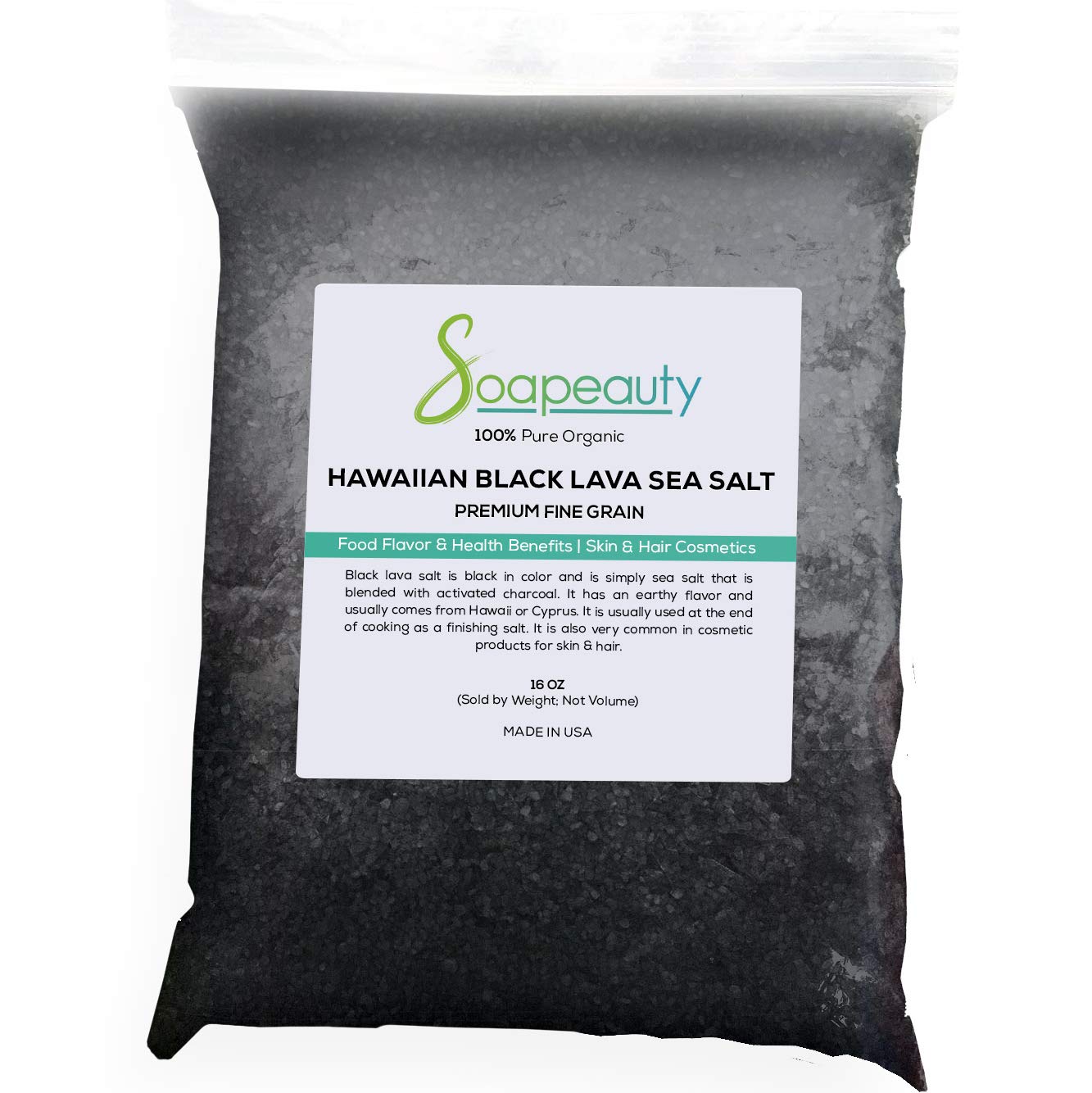 HAWAIIAN BLACK SEA SALT | 100% Natural Organic | Great Gourmet Finishing Salt & Perfect for Professional Skin, Hair & Bath Cosmetics | Fine Grain | 1 Pound