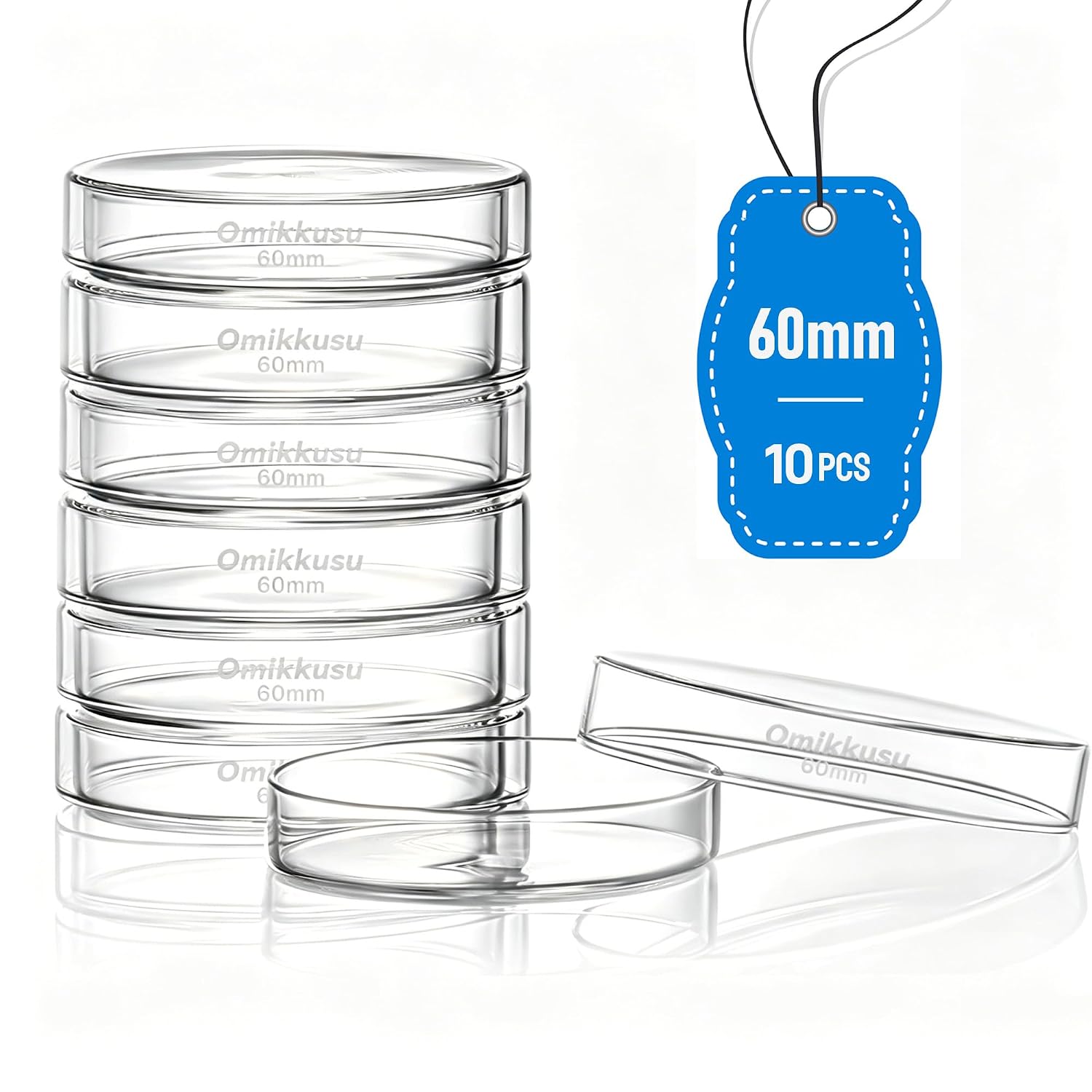 Glass Petri Dishes with Lids, 10PCS 60mm High Borosilicate Glass Petri Dish for Lab, Bacterial Culture Dishes, High Temp & Chemical Resistance (10, 60mm)