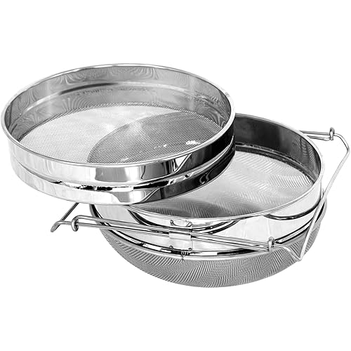 BeeCastle Double Sieve Honey Filter, Stainless Steel Honey Strainer Honey Filter Honey Extractor Equipment for 5 Gallon Bucket, Honey Harvesting Beekeeping Tool