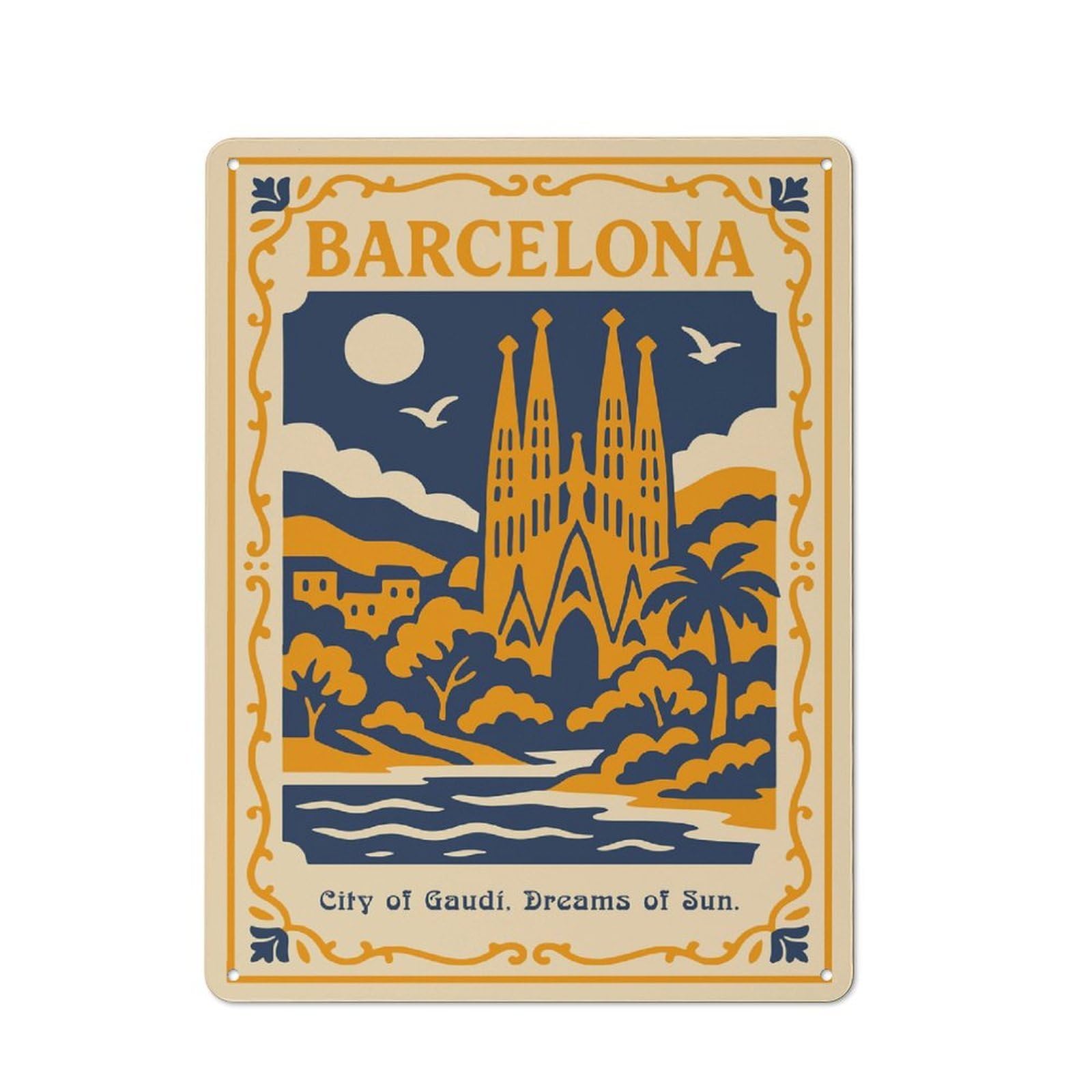 Junmoney Style-12 Metal Wall Sign 40X30cm Featuring Barcelona Travel Poster Art Deco Style For Garage Or Workshop, For Garage, Workshop And Man Cave Decoration
