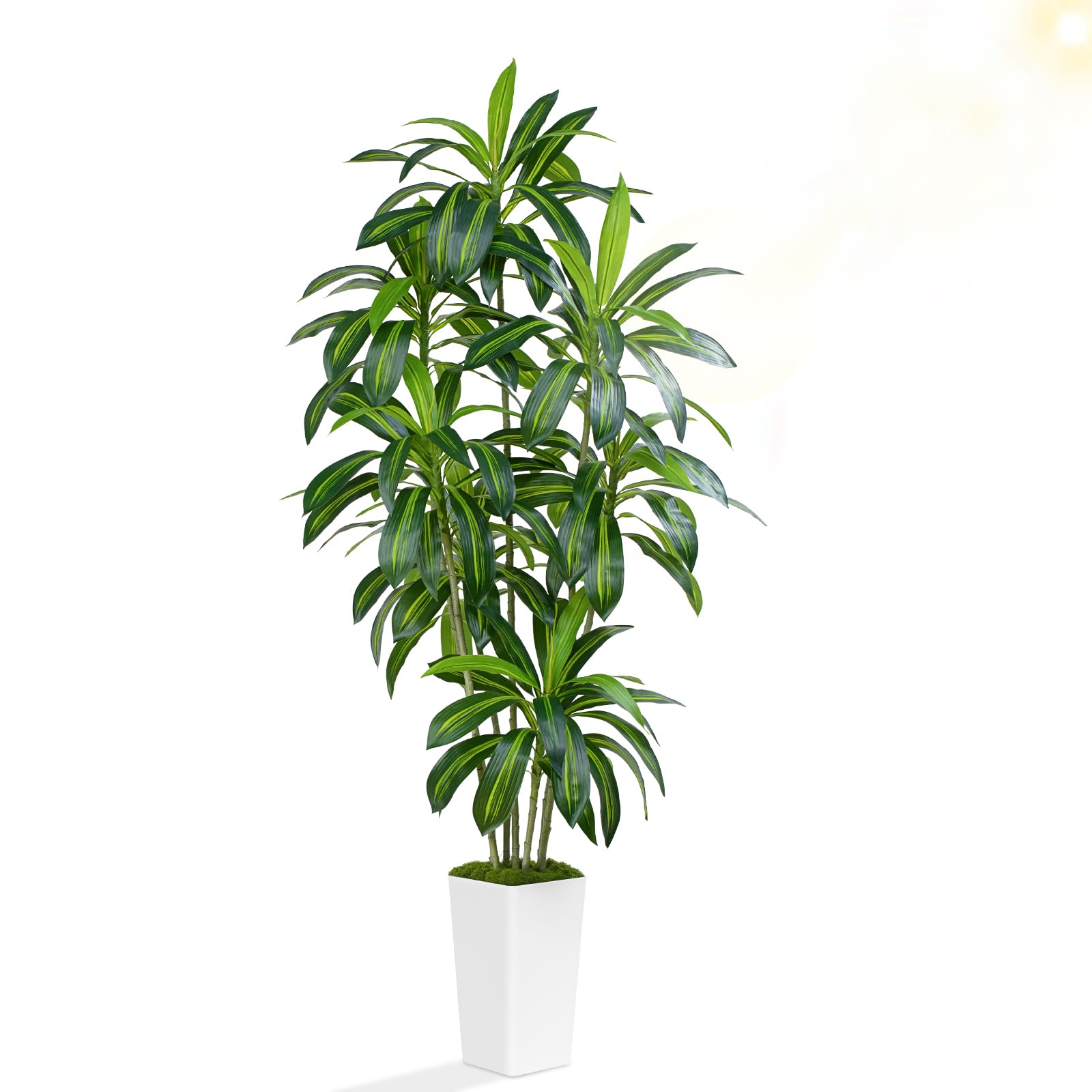 ZEEOZE 210cm Dracaena Plant Artificial Tree Tall Fake Tropical Floor Plants Potted Artificial Silk Tree Leaf Faux Trees White Tall Planter for Home Office Living Room Indoor Outdoor Decor