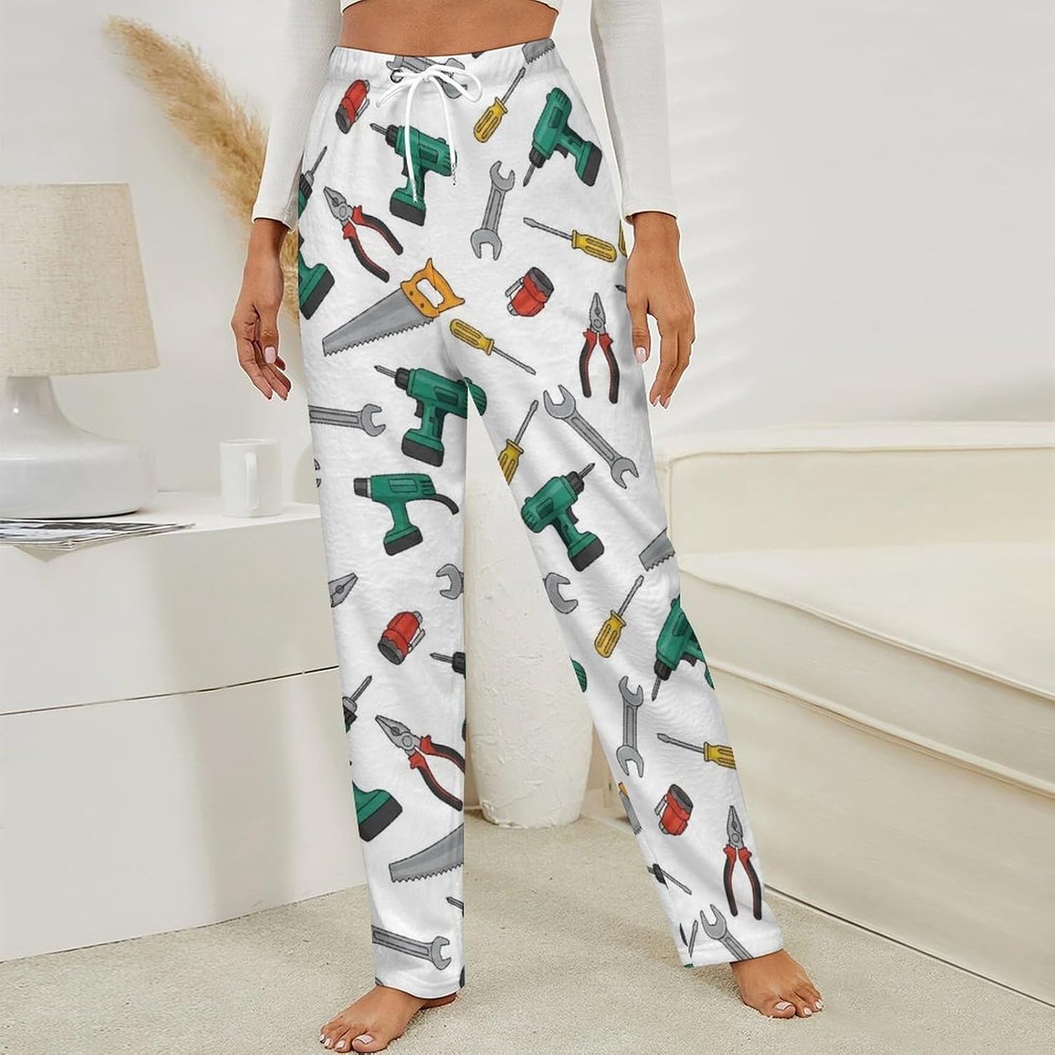 Women's Drawstring Lounge Pants, Breathable Warm Comfy Plush Long Pants, Loose Adjustable Pajama Sleep Pant