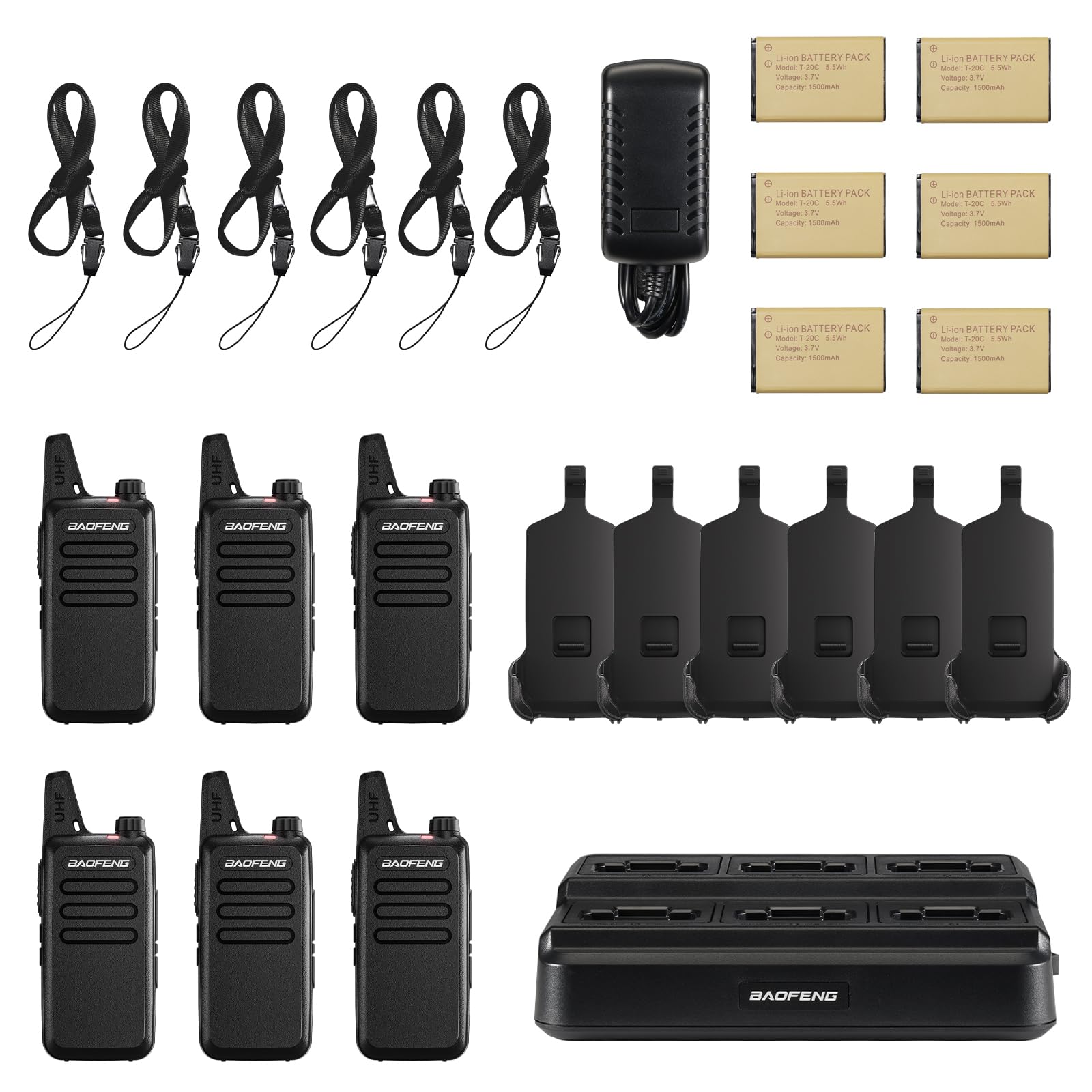 Baofeng T22 Walkie Talkie PMR446, 16CH Radiotelefon dwukierunkowy, akumulatorowy baterią 1500 mAh, przenośny radiotelefon z Ładowarka 6-drożna, do hoteli i restauracji (6 sztuki & Ładowarka 6-drożna)