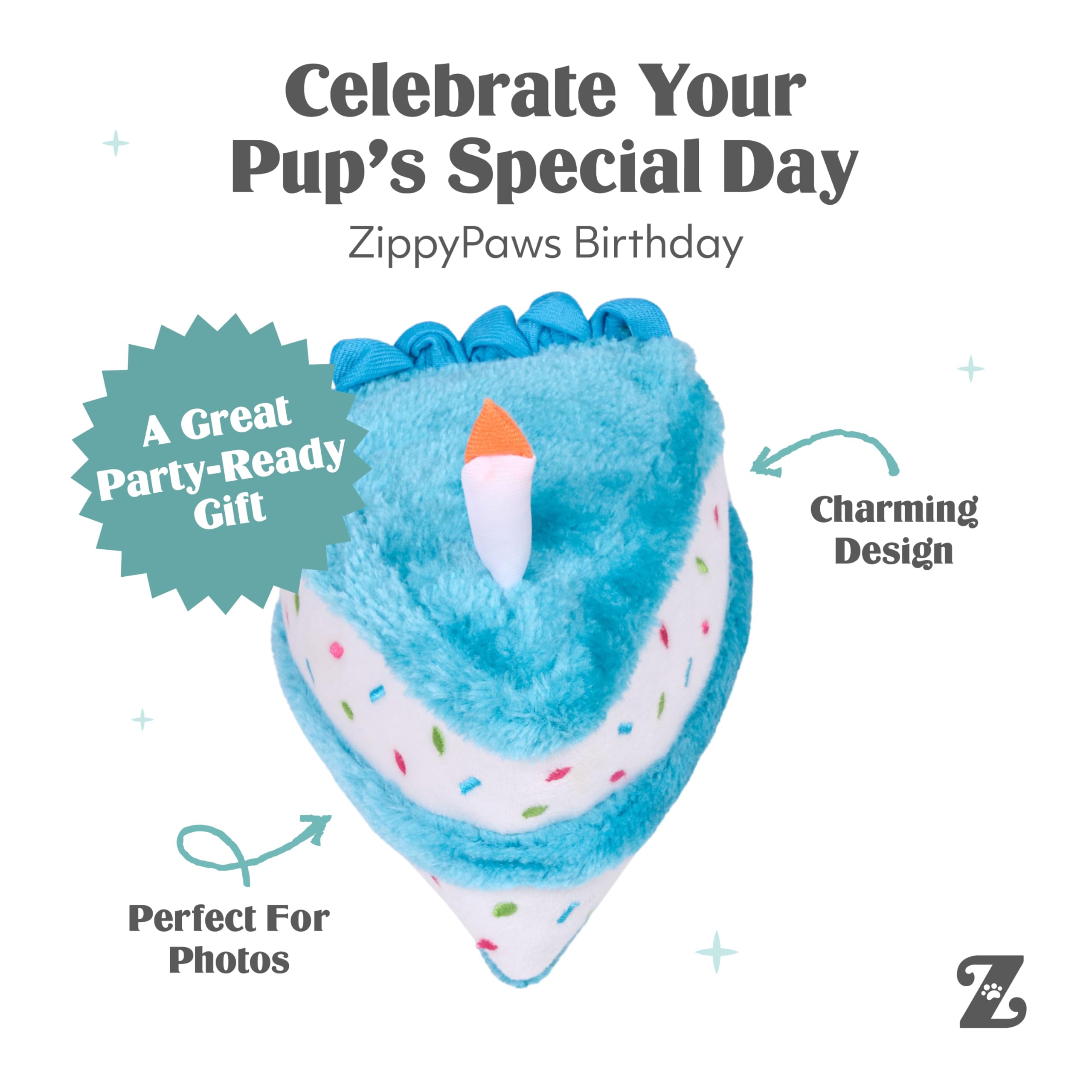 ZippyPaws Birthday Cake Dog Squeaky Toy - Blue -3