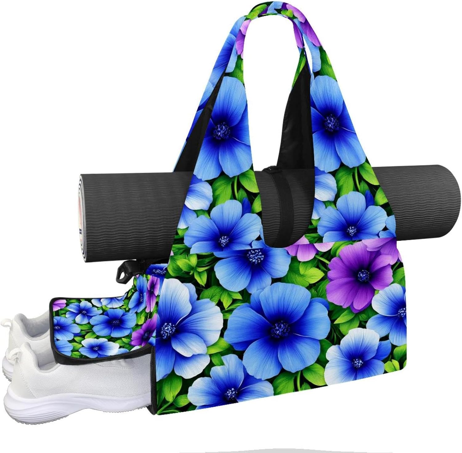 Yoga Mat Bag, Gym Workout Bag with Shoe Compartment, Abstract Florals Pilates Bag for Women, Quick Access Storage Yoga Tote Bag for Sports Travel Office