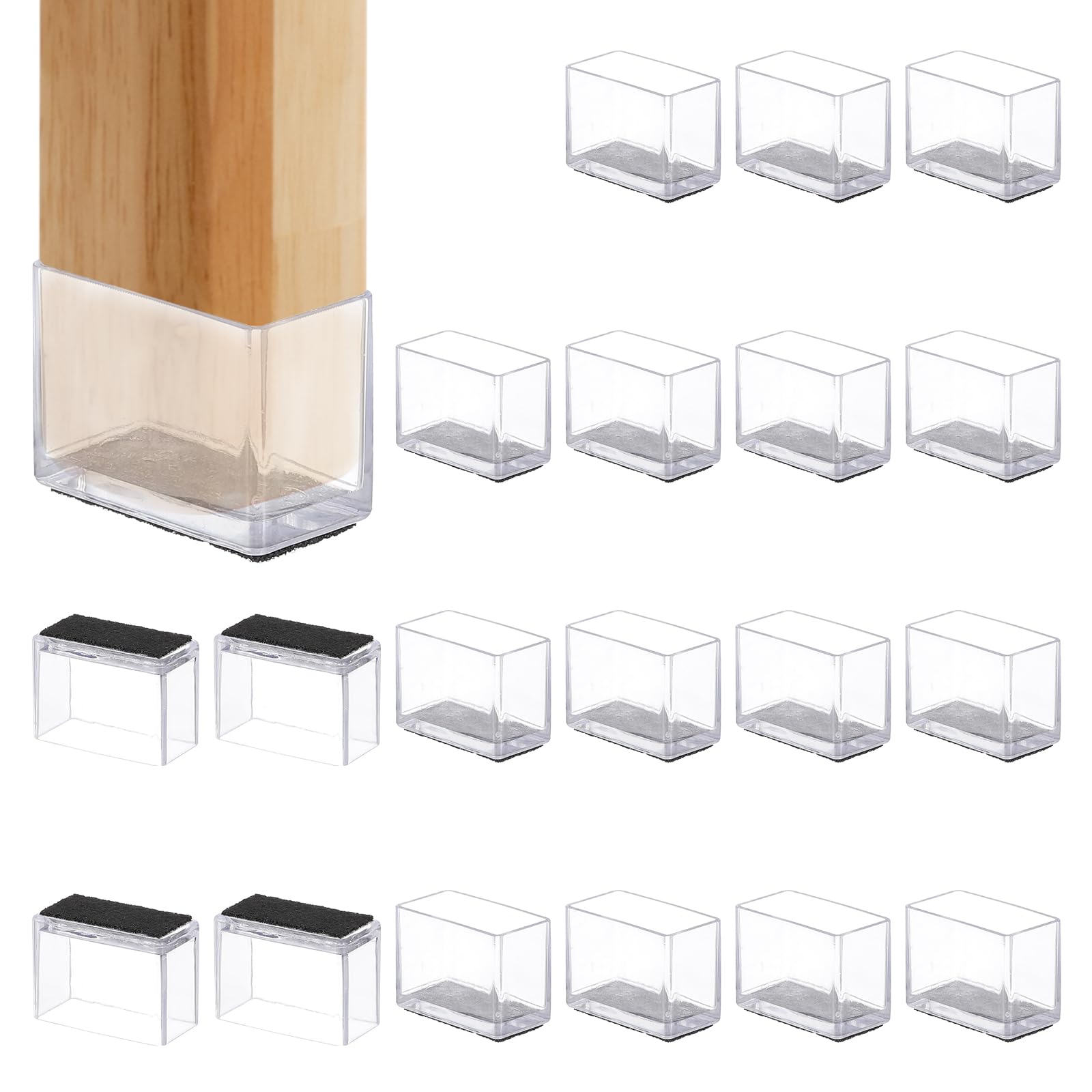 PATIKIL Chair Leg Floor Protector for Hardwood Floors 20 Pcs Rectangle PVC Felt Fit 1.18" x 0.79" Furniture Leg Cap Furniture Feet Cover Furniture Feet Carpet Small Slider