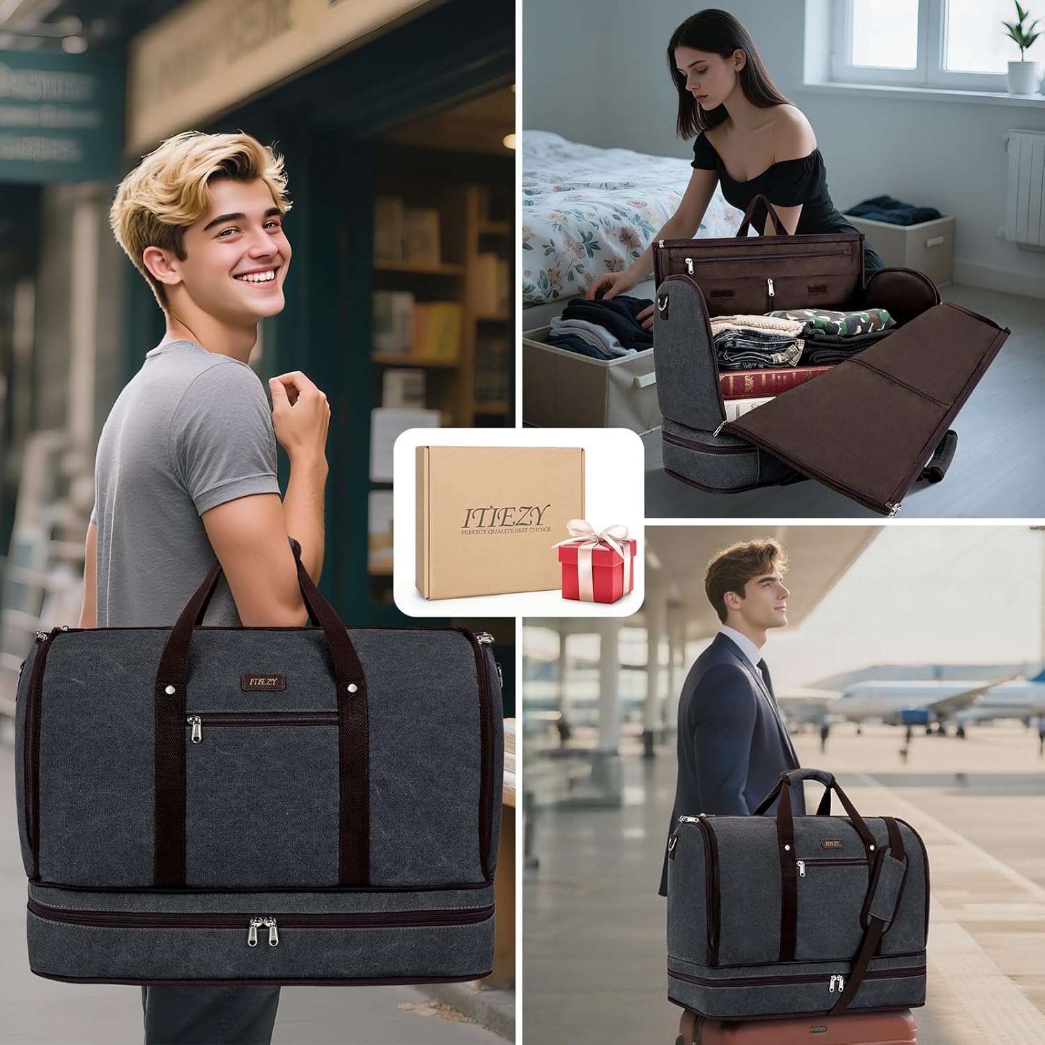 Garment Duffle Bag for Travel - Convertible Carry on Garments Duffel Bags Travel Bag for Women Men Large Weekender Bag with Shoes Compartment 3 in 1 Hanging Clothes Suit Dress Bag 3pcs Set - Image 6