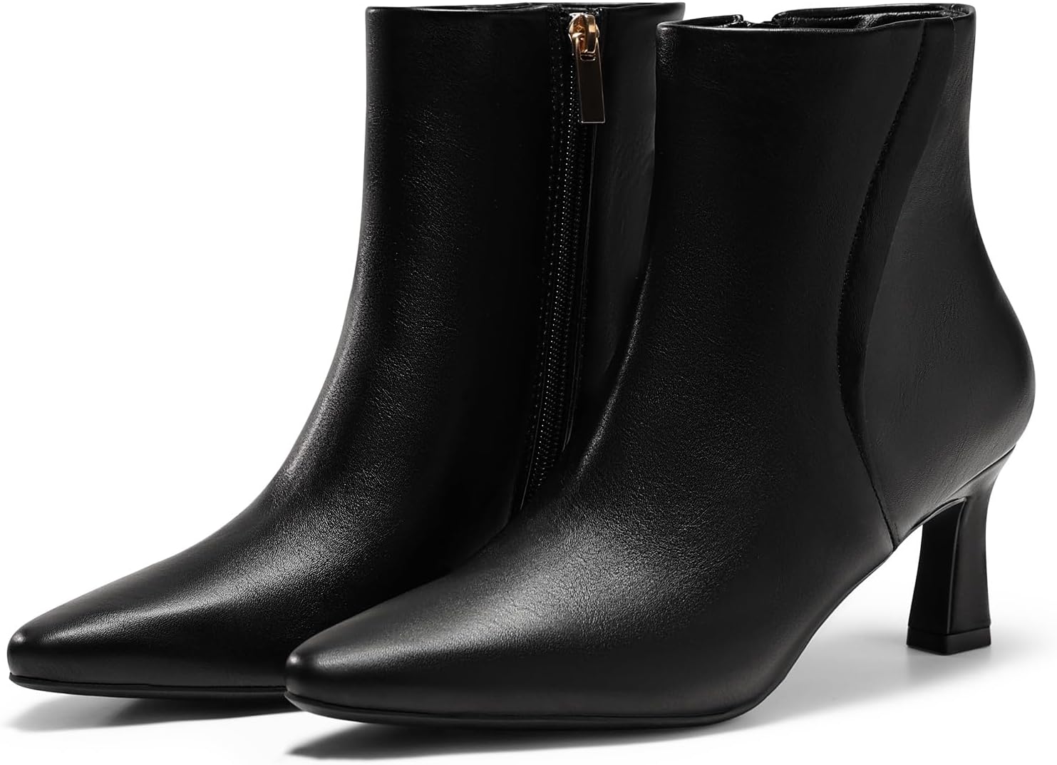 Coutgo Womens Ankle Boots Kitten Low Heel Closed Pointed Booties Side Zipper Winter Dress Shoes
