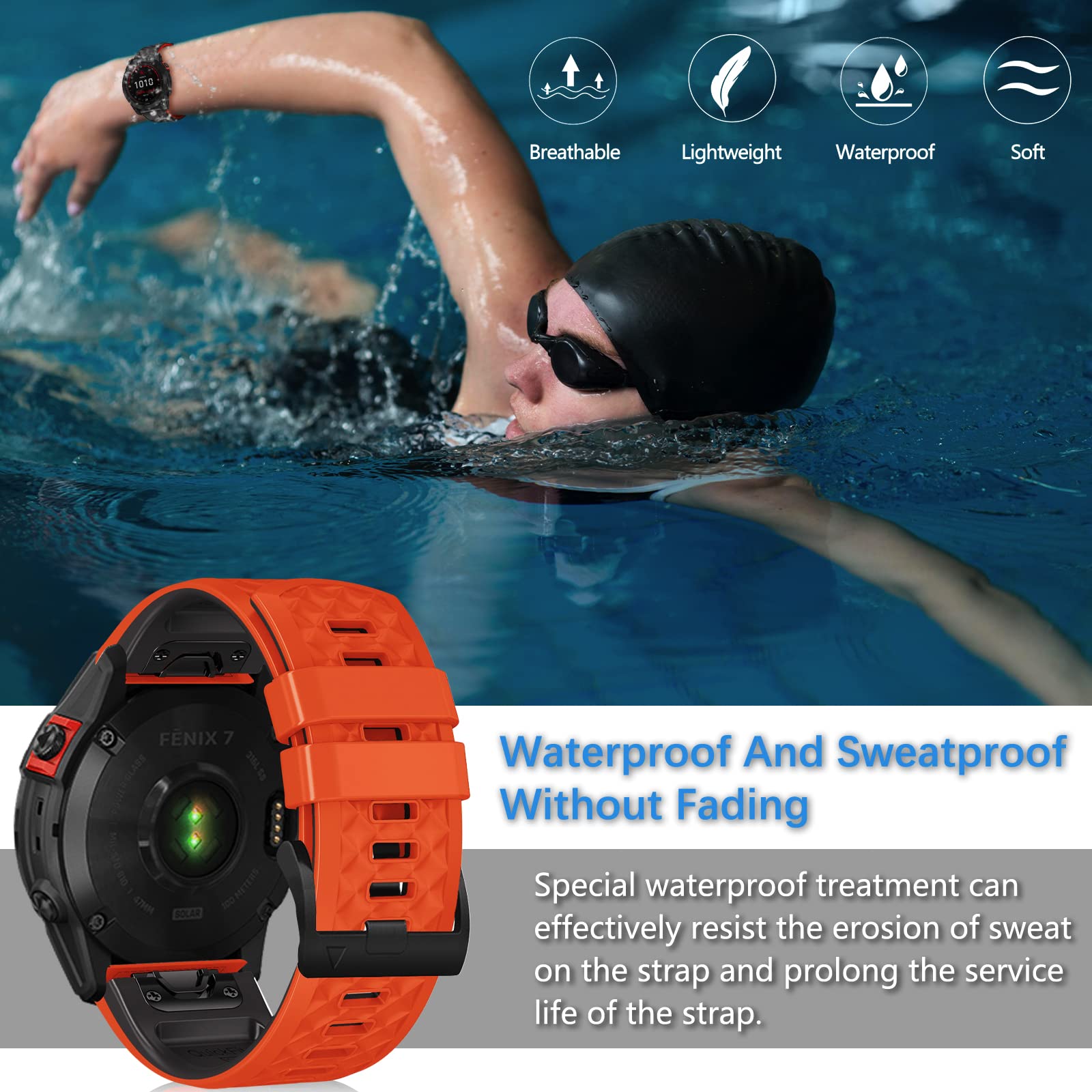 FiiMoo Silikon-Armband Für Garmin – 22 Mm, Kompatibel Mit Descent G2, Fenix 8, Tactix 8, Quatix 7 Pro