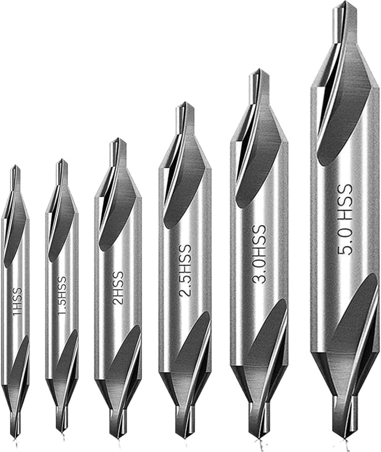 7Pcs 1/1.5/2/2.5/3/4/5 Center Drill Bits Set,60-Degree Angle Center Drill Bits Kit Countersink Tools