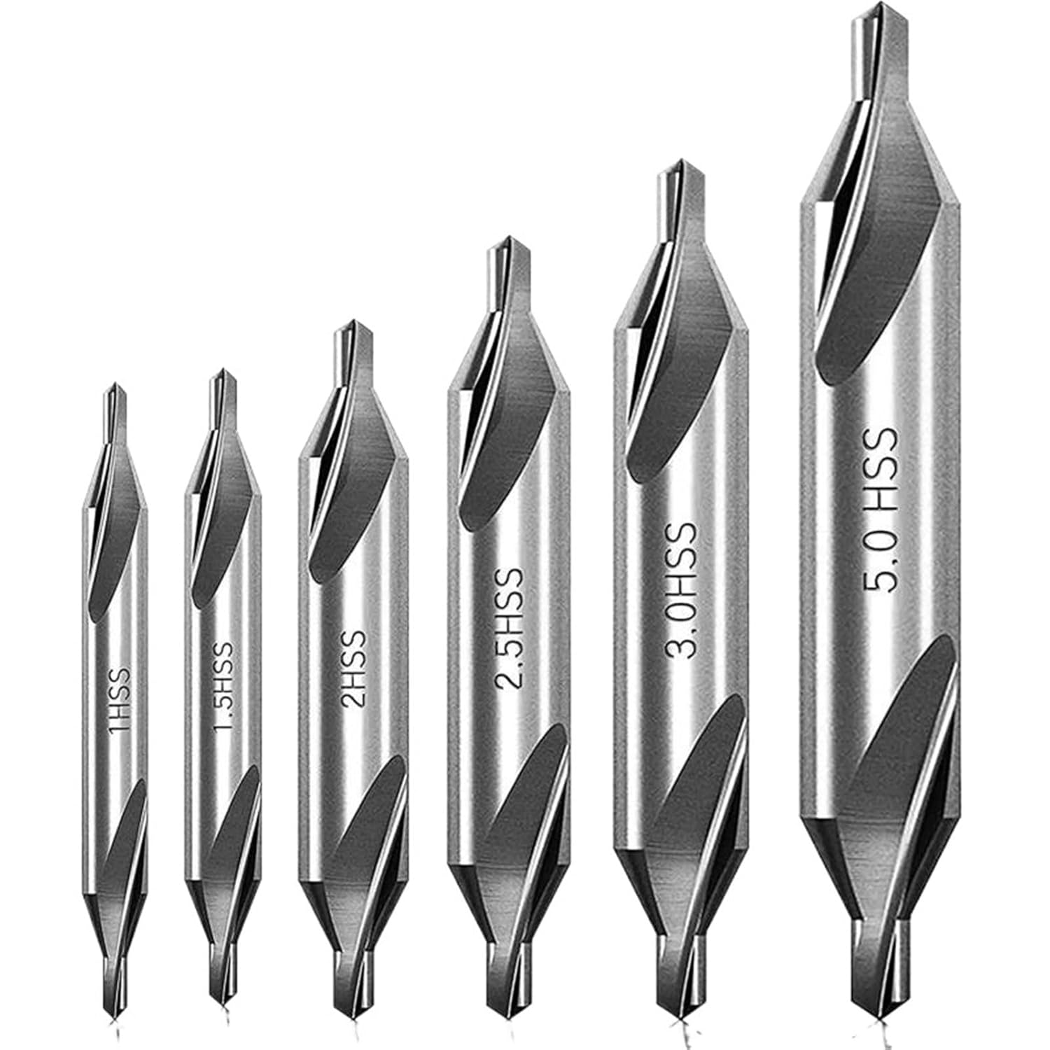 7Pcs 1/1.5/2/2.5/3/4/5 Center Drill Bits Set,60-Degree Angle Center Drill Bits Kit Countersink Tools