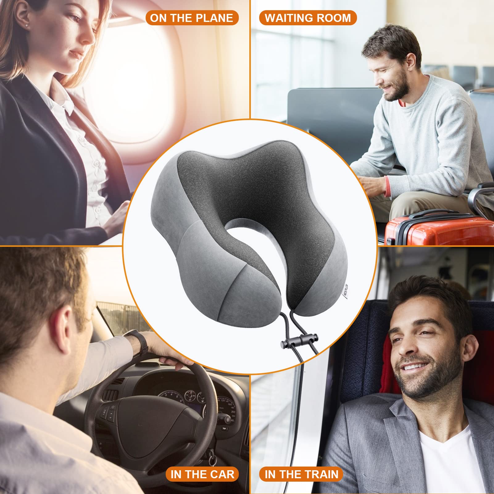 Priksia Coussin De Nuque Voyage Mémoire De Forme 100% – Ergonomique, Ultra-Confortable Pour Avion, Train, Voiture, Bureau Et Maison – Gris Foncé