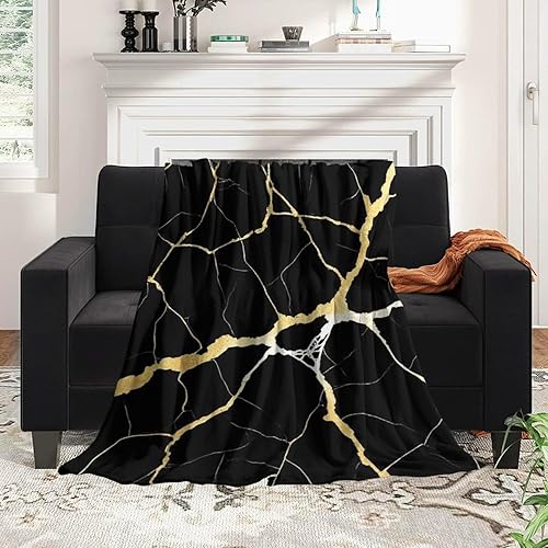 Miniatura 3 de Manta cómoda para cama, sofá, compatible con textura de mármol negro y dorado, mantas y mantas de franela ligeras, mantas de microfibra mullidas