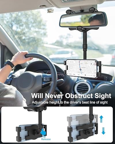 Miniatura 3 de Soporte para teléfono para espejo retrovisor de automóvil giratorio en 360 y retráctil Clip de montaje para espejo retrovisor para teléfono,