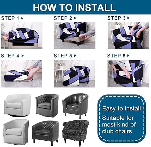 Miniatura 6 de WOMACO 2 fundas para silla de club, elásticas, estampadas, con barril redondo, giratorias, con funda de cojín, parte inferior elástica, protector de