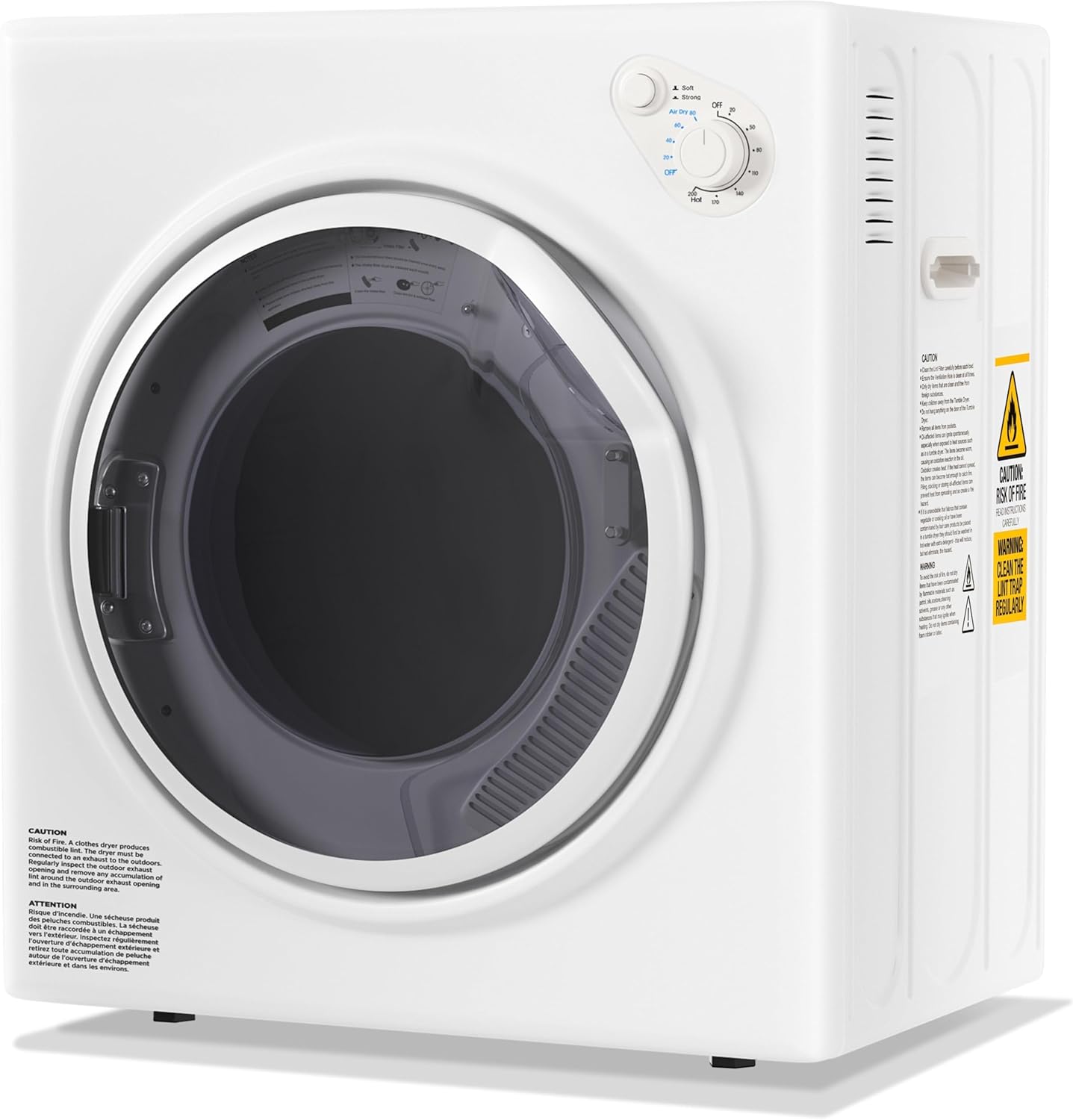 Elevon 1500W Clothes Dryer 3.5 cu.ft Electric Drying Machine for Laundry with Stainless Steel Tub for Apartment, Rvs, Dorms, Compact Dryer for Small Space, Black/White