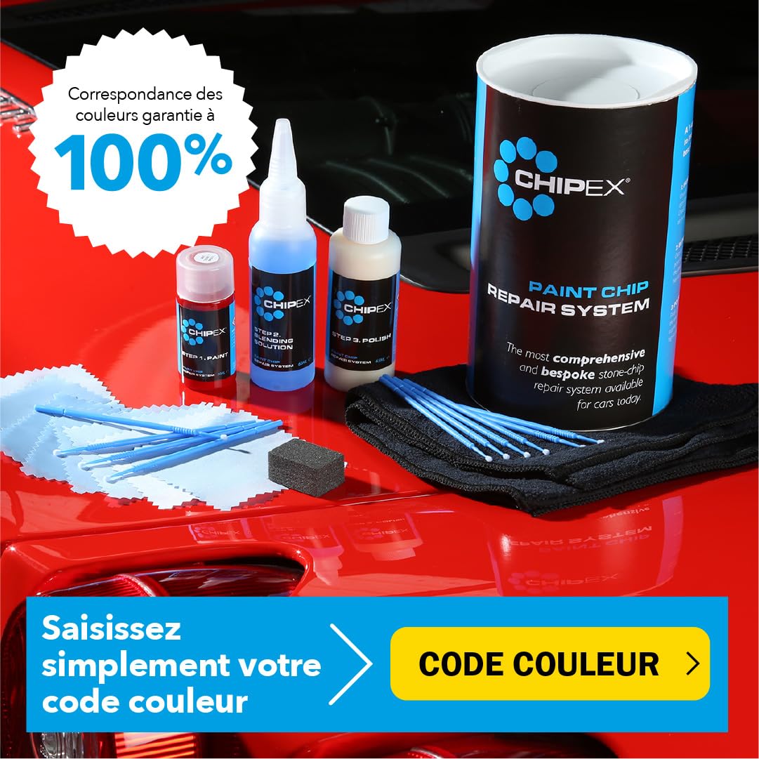 Chipex Kit de retouche Kit de réparation de rayures, peinture automobile mélangée selon le code couleur pour tous les modèles – Correspondance exacte garantie – Version Pro (grand format)
