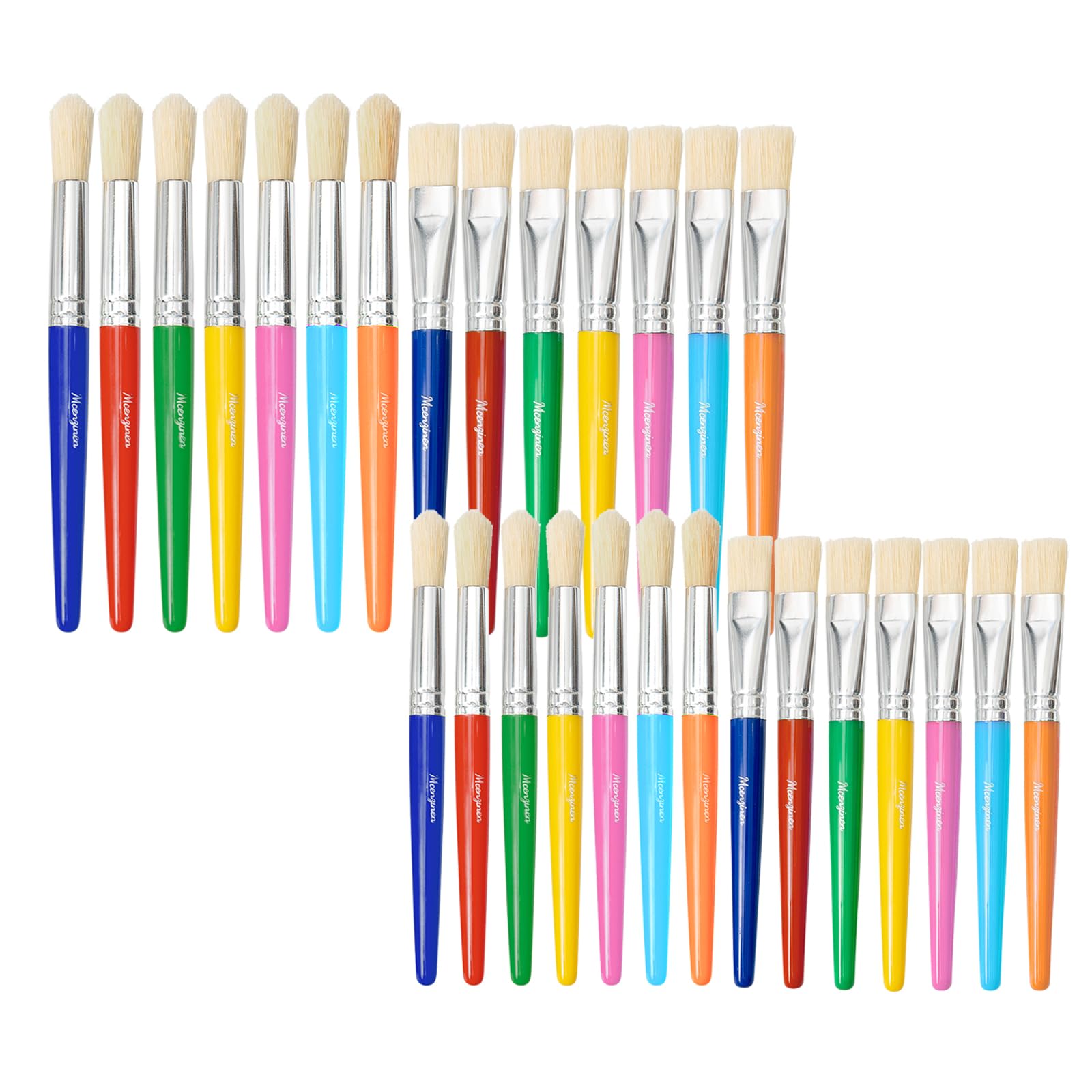 Mcenzinen Large Paint Brushes Round and Flat Paint Brushes for Kids, Children‘s Washable Paintbrushes, Colourful Paint Brush Set for Toddler