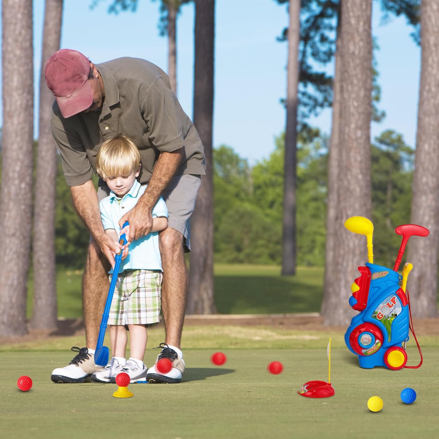 Toys for 1 2 3 Years Old Boy Girl Christmas Bithday Gift Toddler Golf Set and 4 in 1 Toddler Basketball Hoop & Soccer Goal