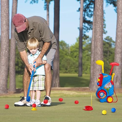 Miniatura 4 de Juego de golf para niños y niñas de 2, 3, 4, 5 años, carrito de golf mejorado para niños con 3 palos y 8 bolas, juguetes deportivos para interiores
