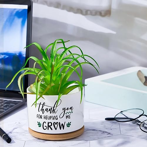 Miniatura 5 de Macetas de cerámica con bandeja de bambú, regalo de agradecimiento para profesores, regalo de agradecimiento para maestros, regalo de graduación