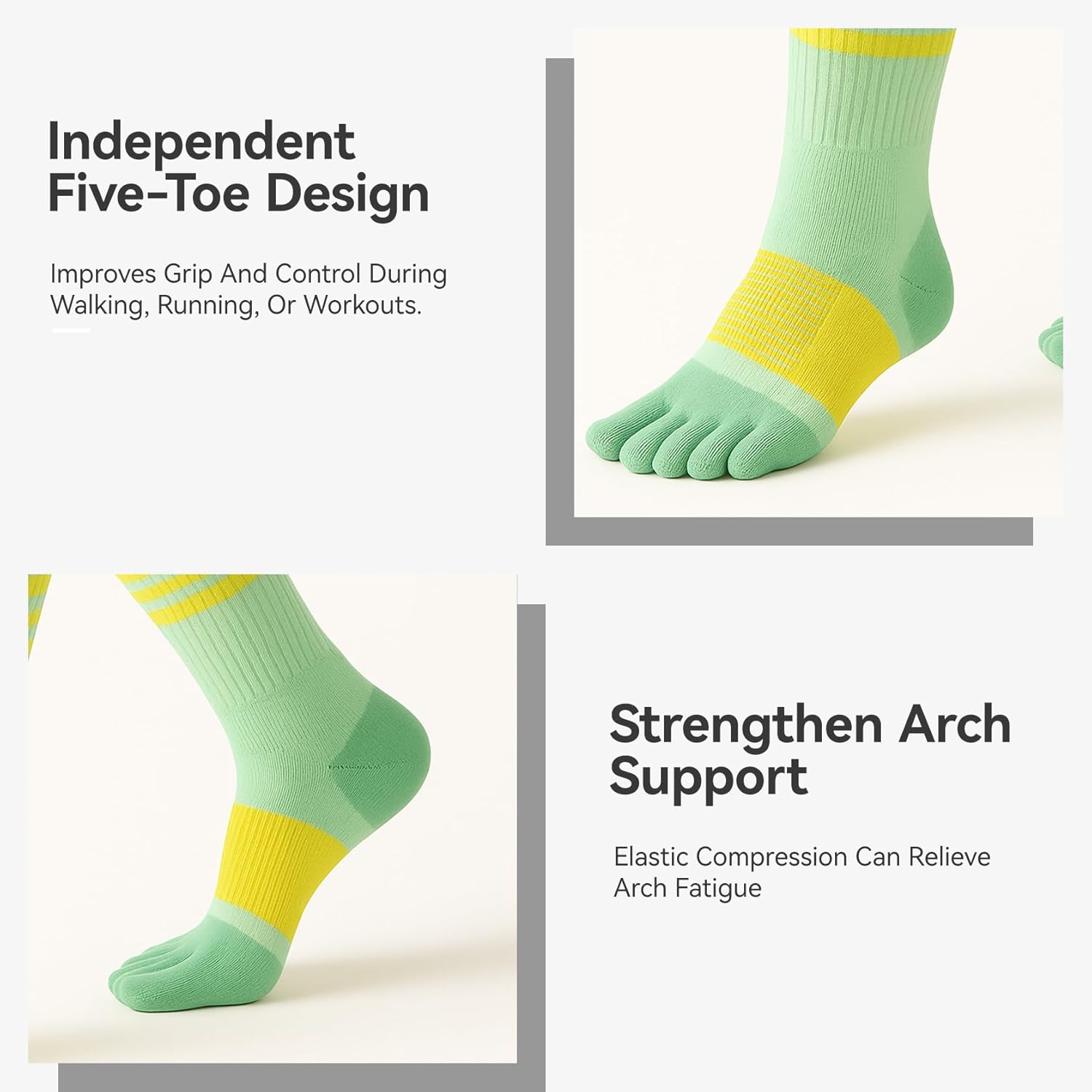 Crew Toe Sock, Ankle Sock for Women, Arch Support, Running Five-Toe Design, 3 pairs - Image 2