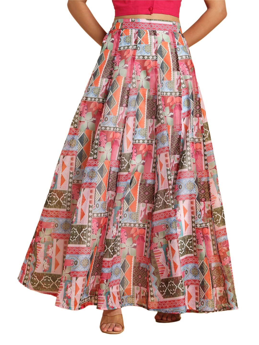 Frolic Rolic Geometric Print Silk Blend Ethnic Maxi Skirt-picture-17