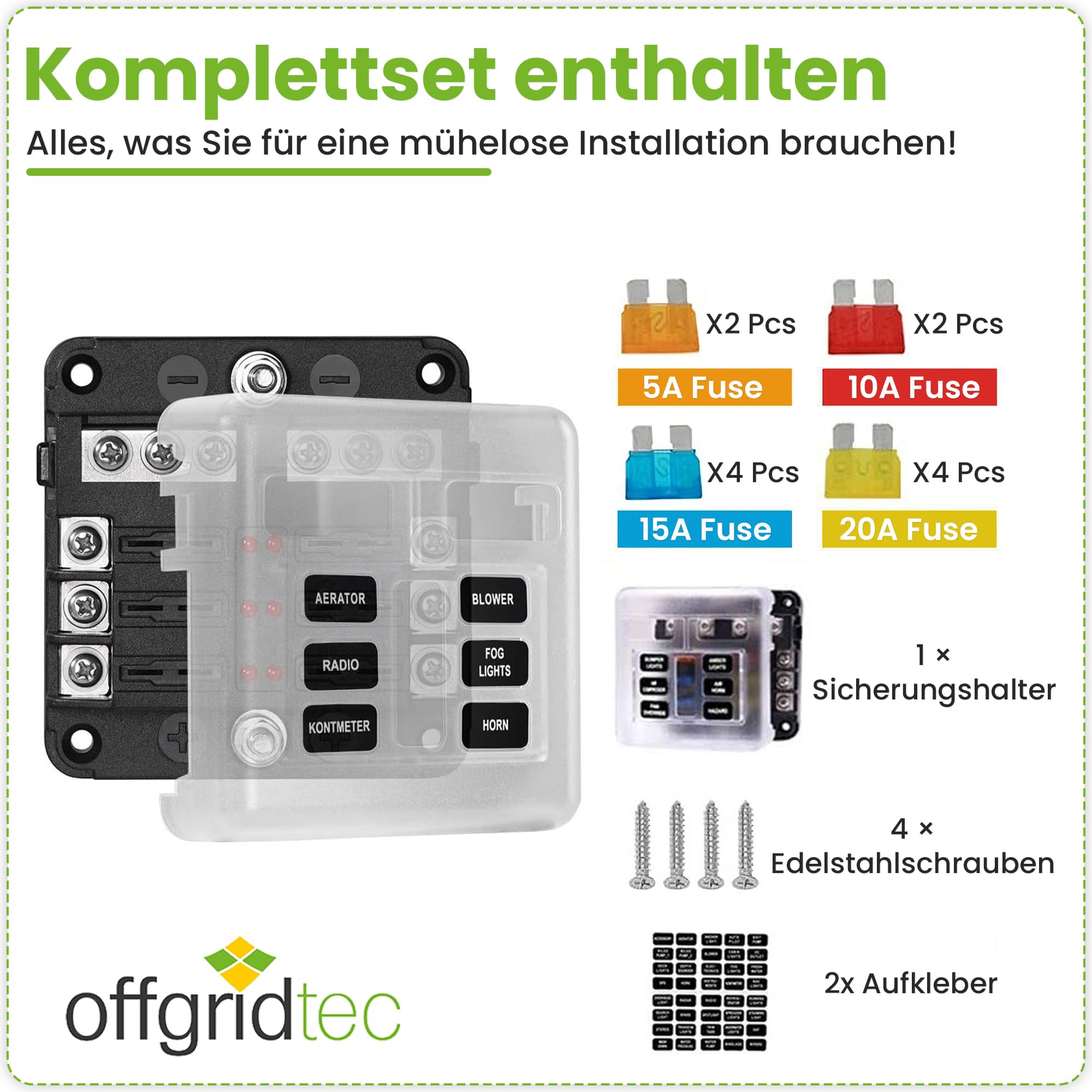 Offgridtec 6-krotny uchwyt bezpiecznika do bezpieczników płaskich z wyświetlaczem LED