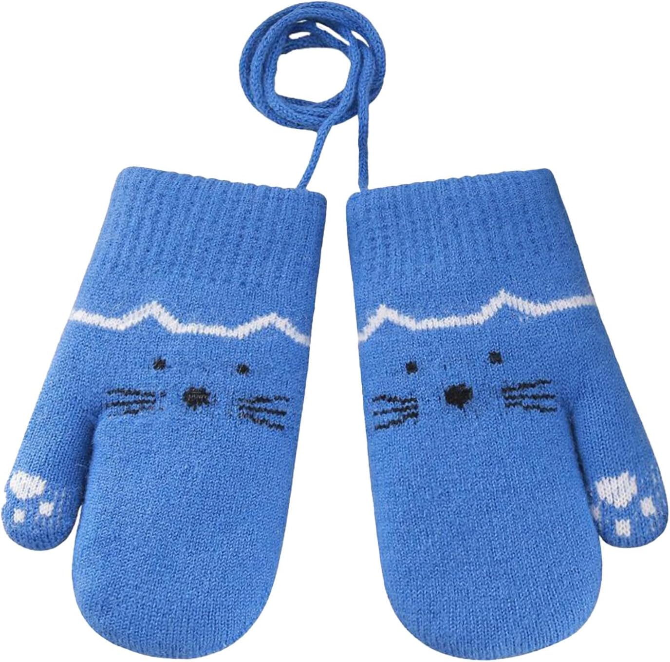 Cute Cat Face Baby Mittens Winter Full Finger Warm Mittens Snow Gloves Magic Xmas Mitts for Toddler Girl Boy 0-3Years