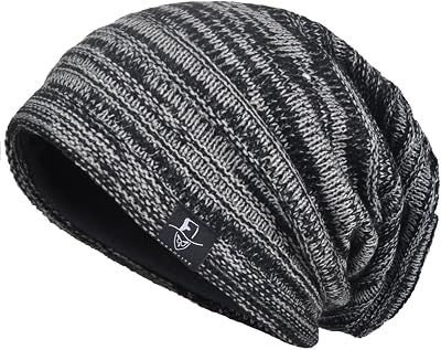 VECRY Mens Slouchy Beanie Knit Oversized Skull Cap Winter Hats (Black&Grey)