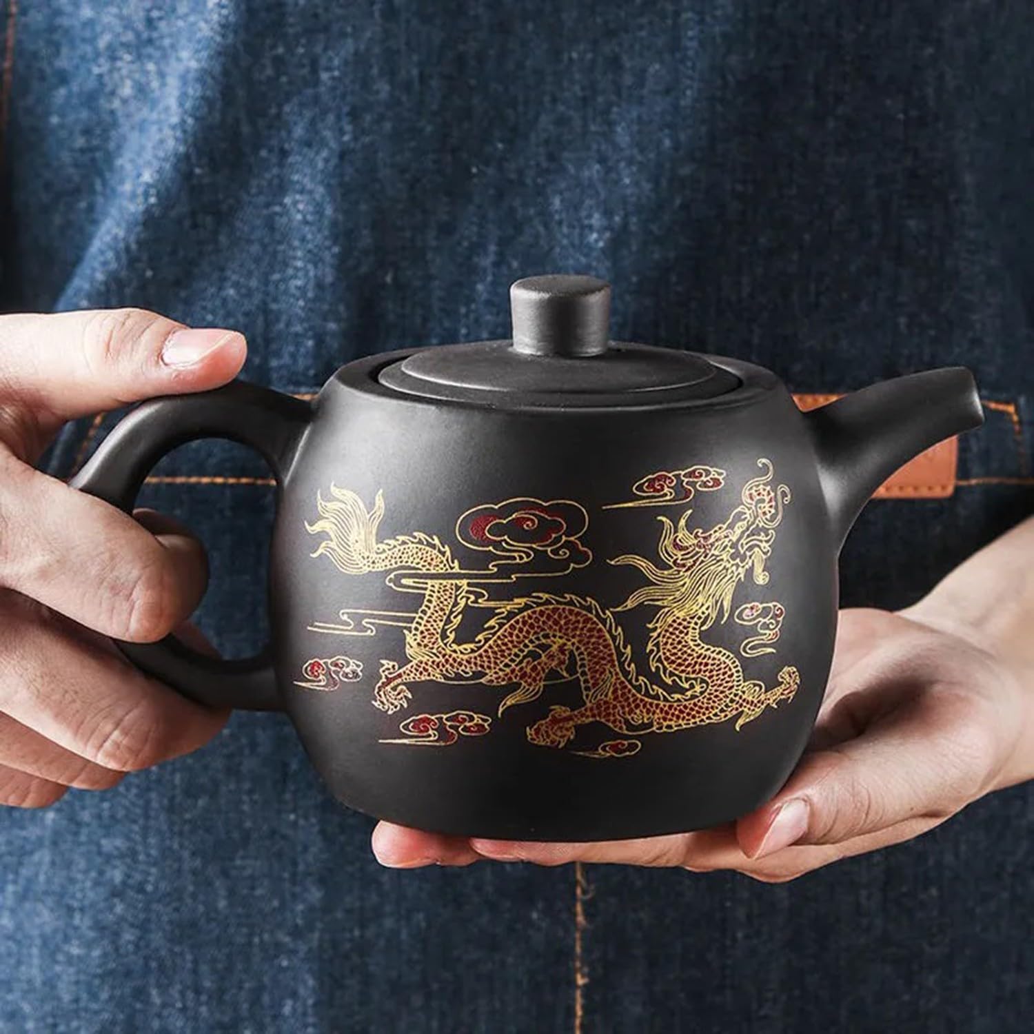Chiński fioletowy czajniczek z gliny, 450 ml, ręcznie robiony podróżny zestaw do herbaty Kongfu, idealny do domowego biura i prezentów biznesowych, idealny do parzenia herbaty liściastej
