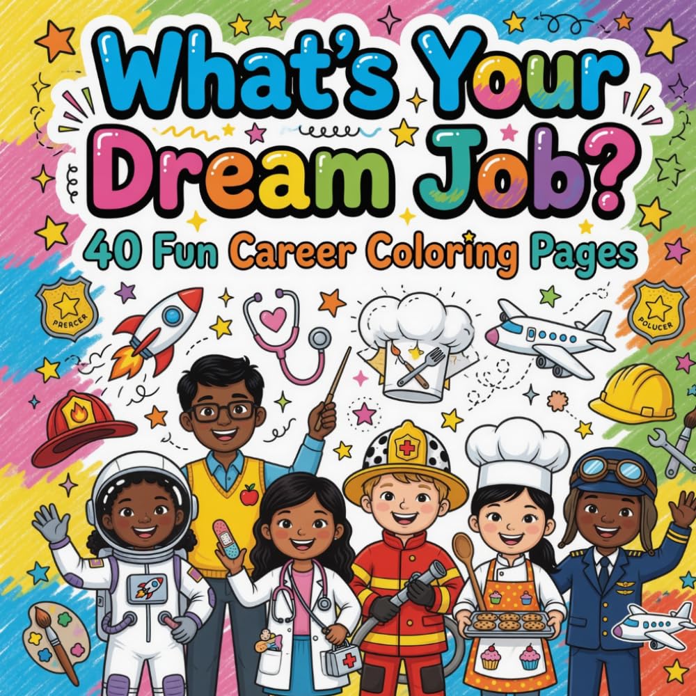 What's Your Dream Job: 40 Fun Career Coloring Pages for Kids Ages 4-10
