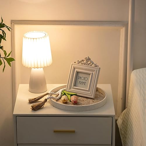 Miniatura 6 de Hanobe Bandeja decorativa de madera redonda bandeja de mesa de café rústica con guirnalda de cuentas de madera, decoración de bandeja de granja,